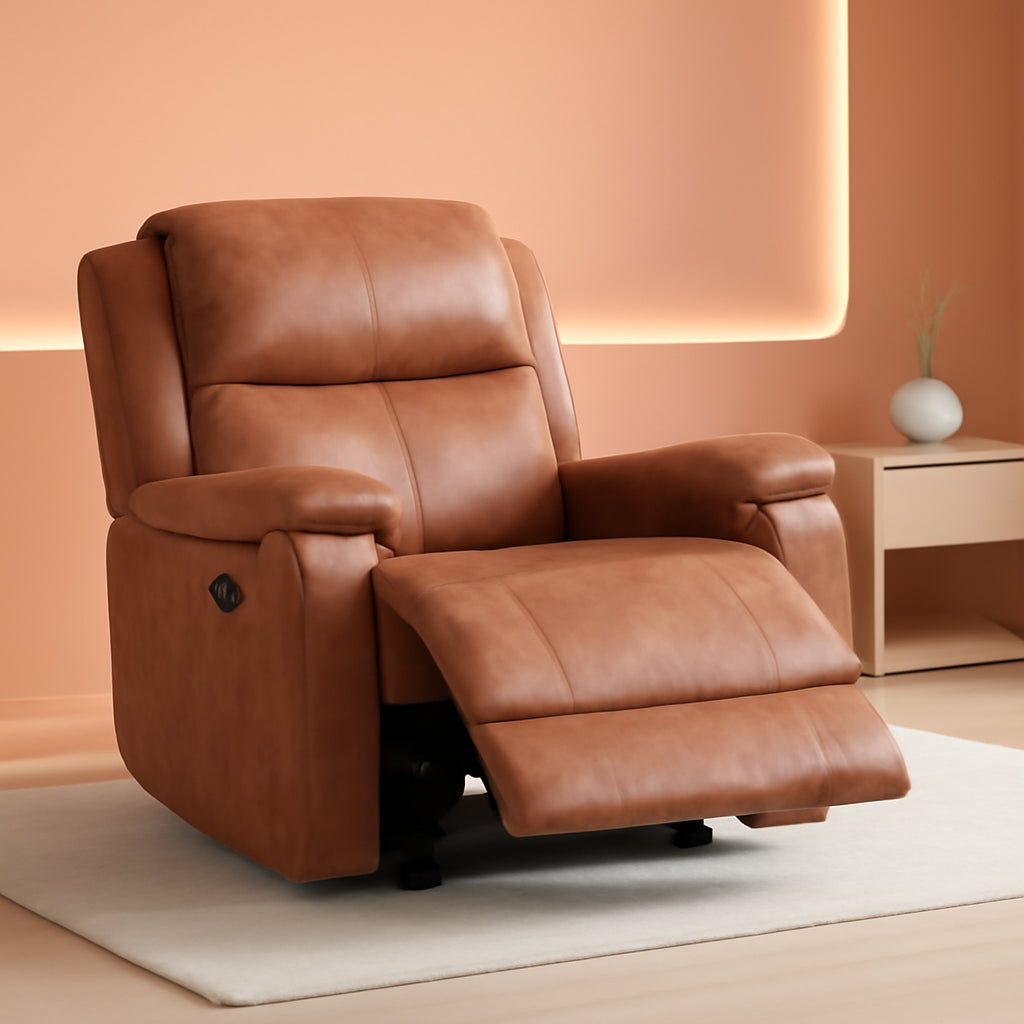 Brown Leather Recliner Chair With Concealed Cup Holders