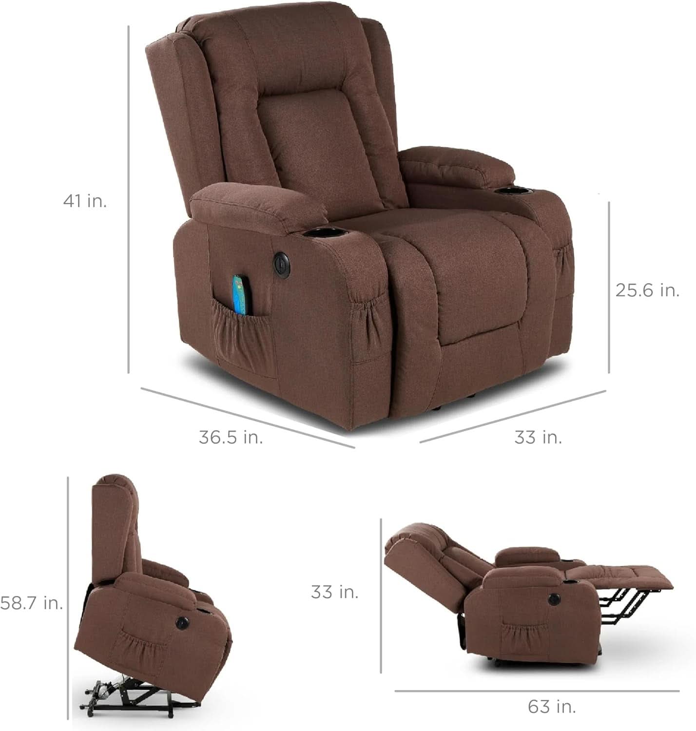 Brown Lift Recliner Chair With Massage And USB Port