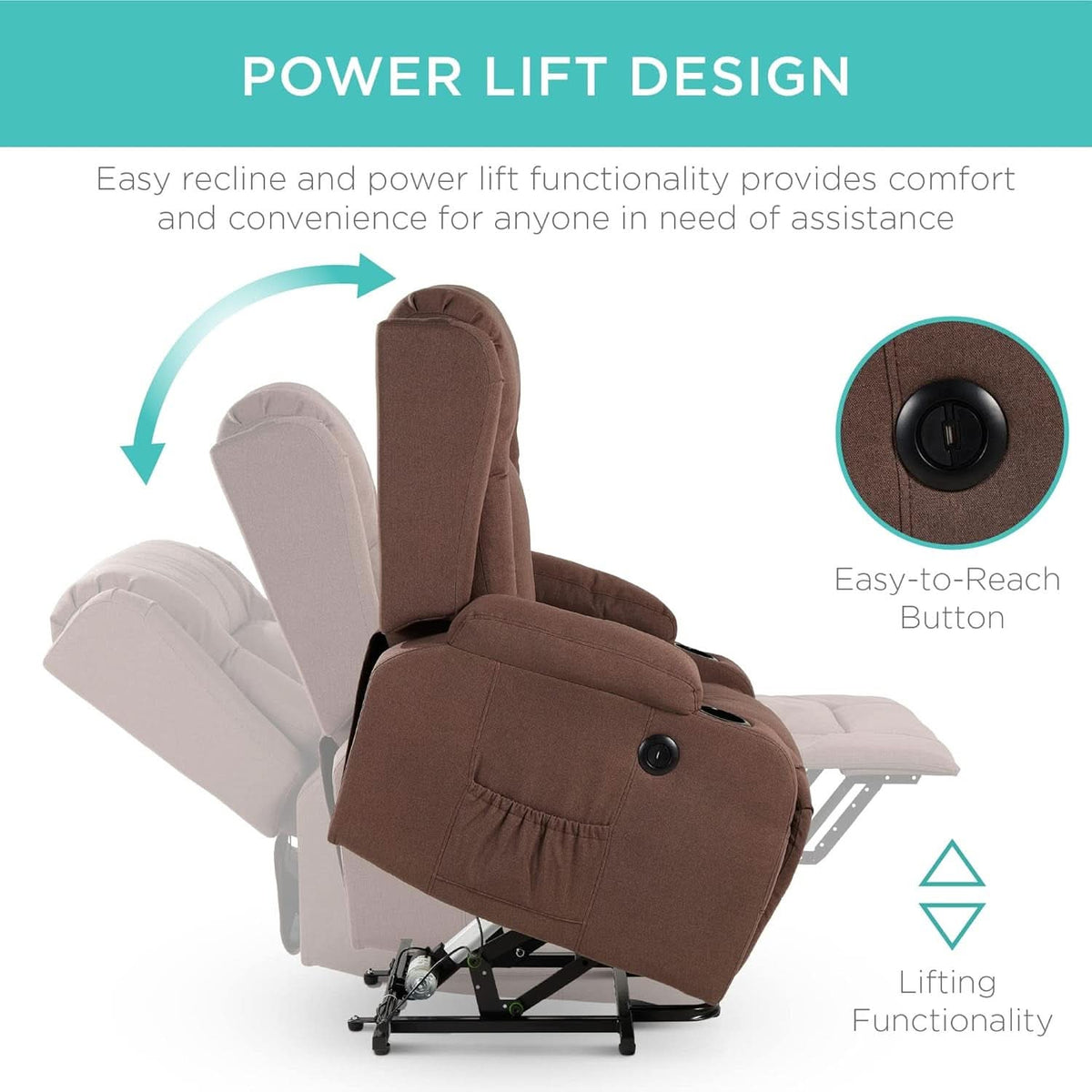 Brown Lift Recliner Chair With Massage And USB Port