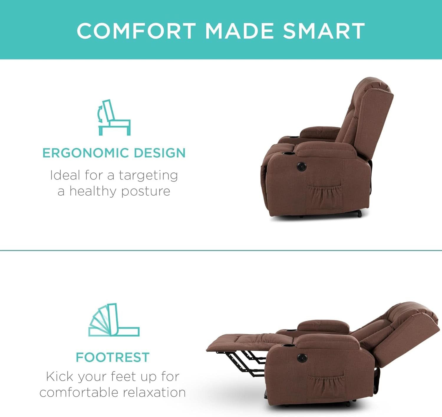 Brown Lift Recliner Chair With Massage And USB Port