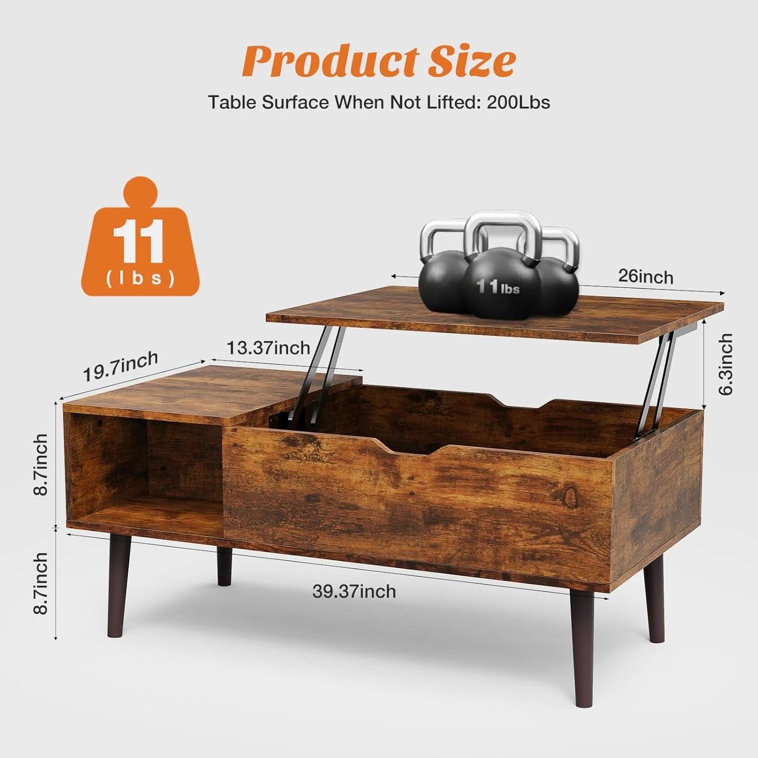 Brown Lift Top Coffee Table With Storage And Hidden Compartment
