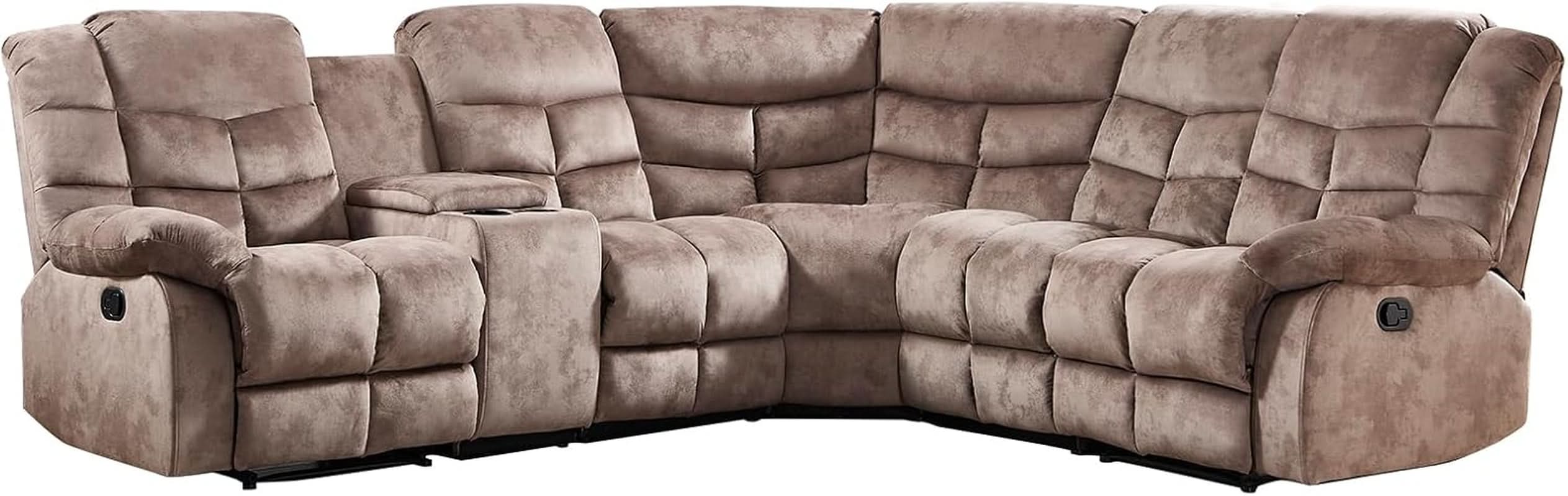 Brown Manual Reclining Sectional Sofa With Cup Holders