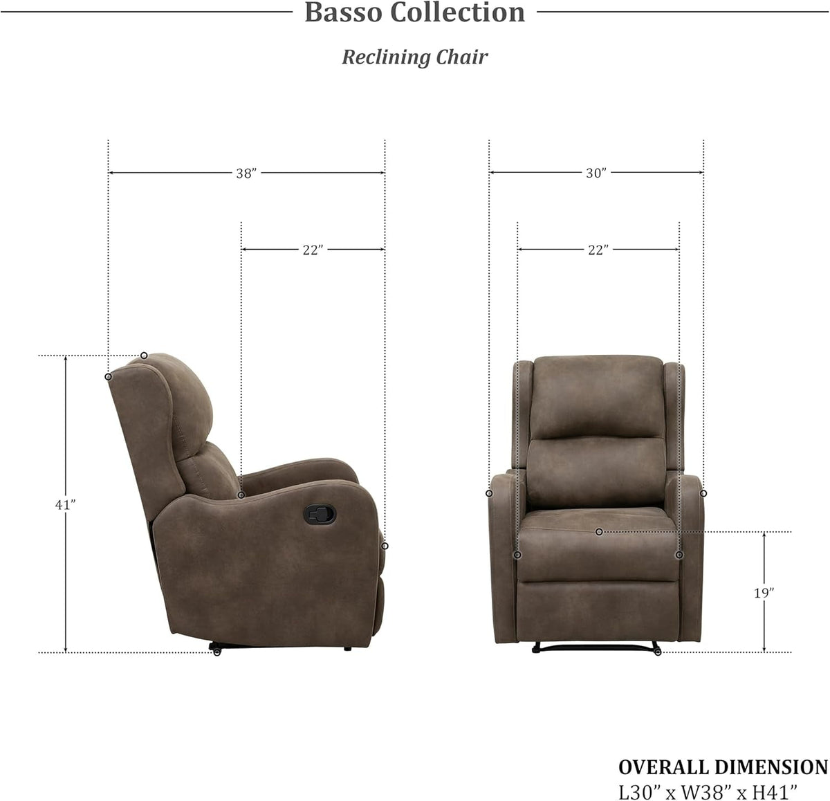 Brown Manual Wall Hugger Recliner Chair For Living Room
