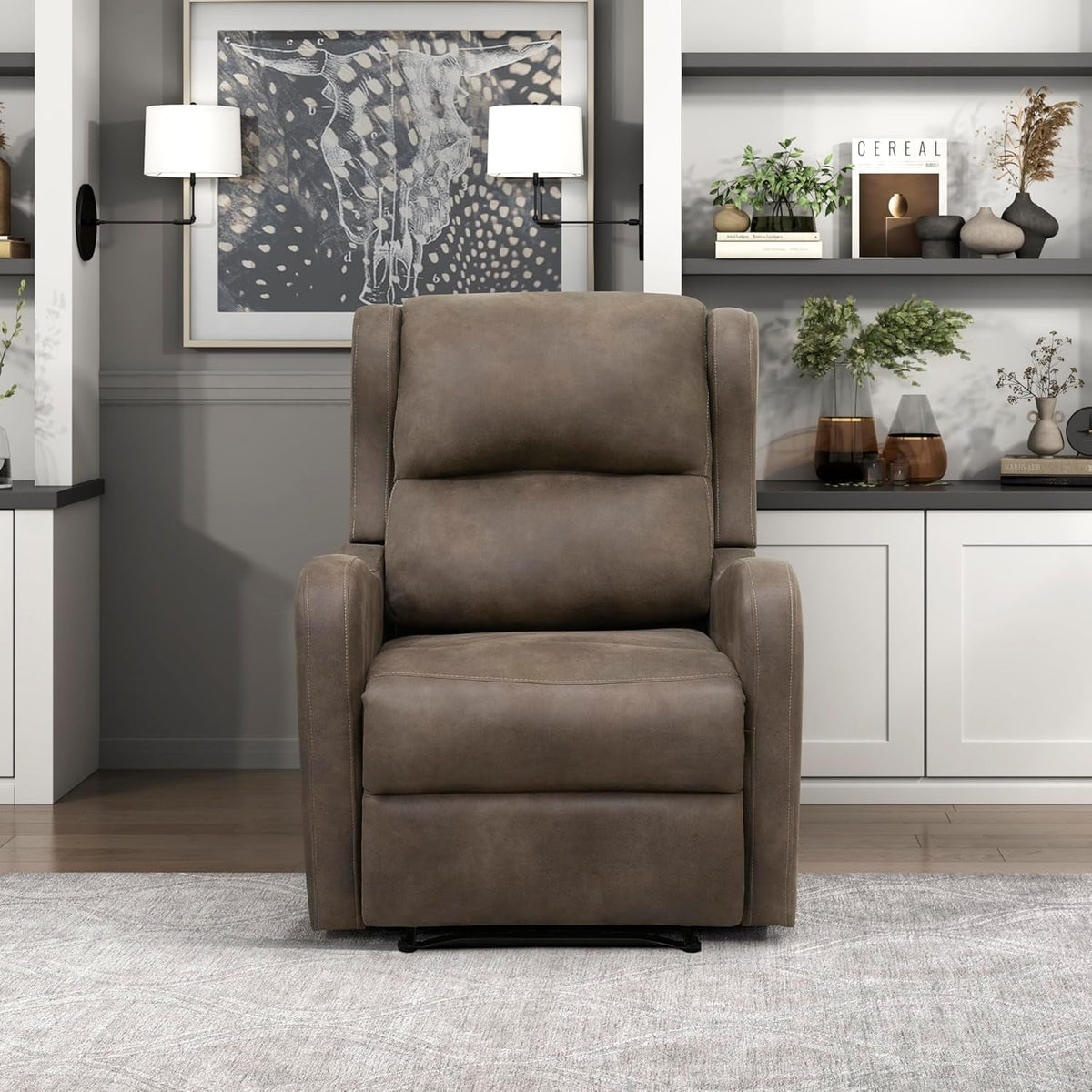 Brown Manual Wall Hugger Recliner Chair For Living Room
