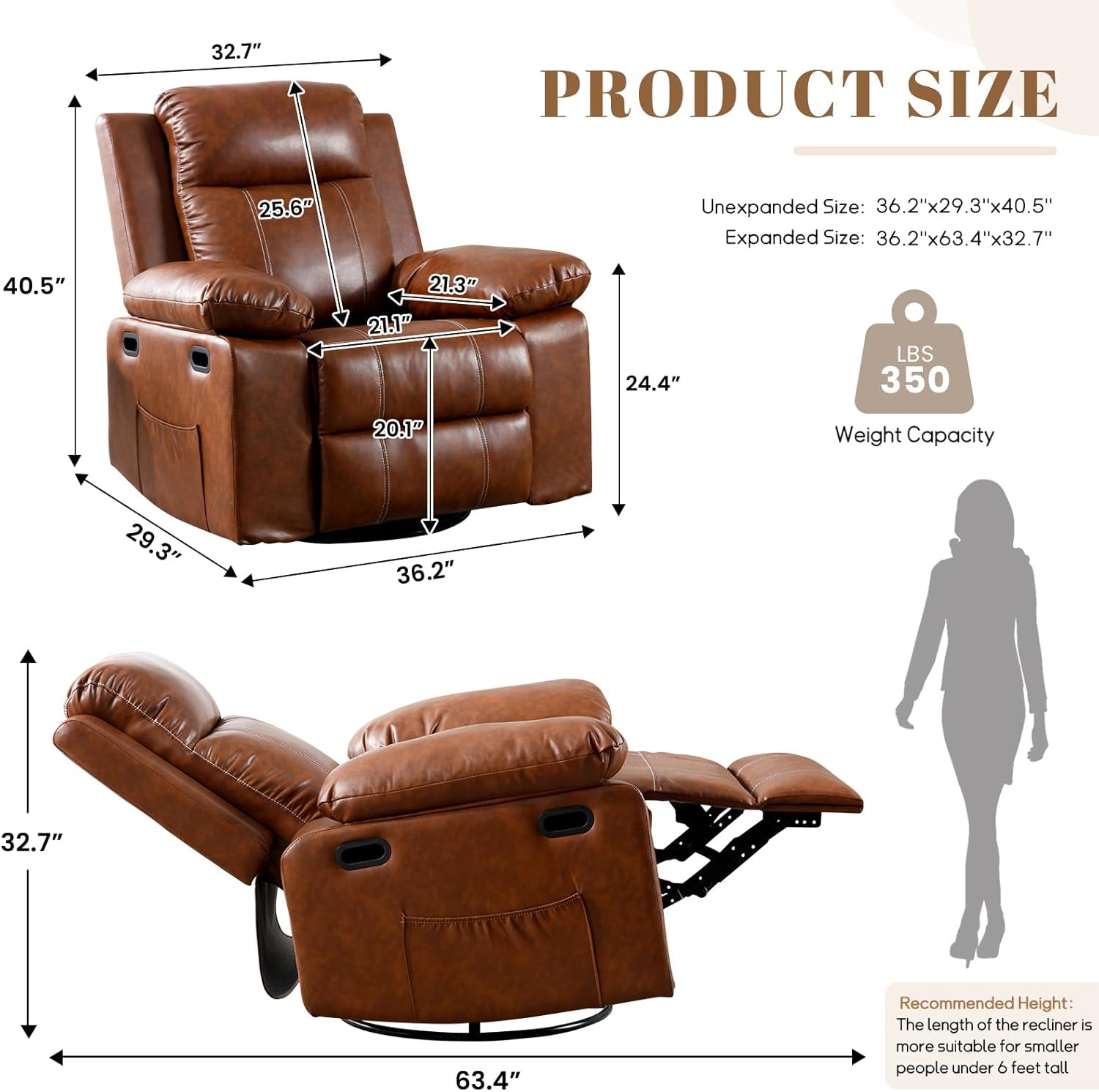 Brown Massage Recliner Chair With Remote For Living Room