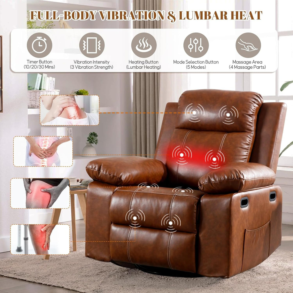 Brown Massage Recliner Chair With Remote For Living Room