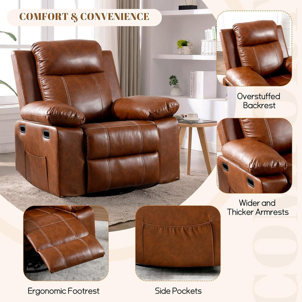 Brown Massage Recliner Chair With Remote For Living Room
