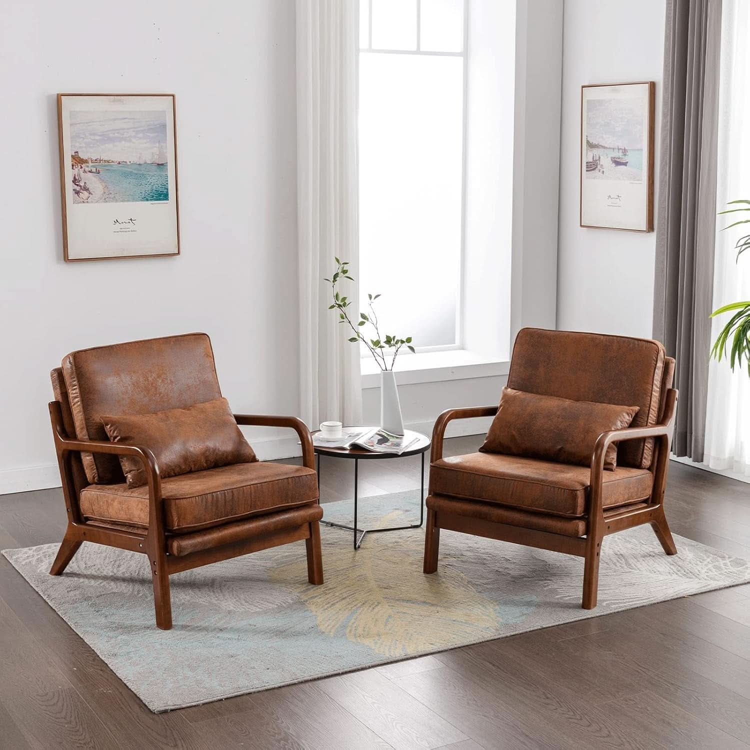 Brown Microfiber Midcentury Modern Accent Chair Set