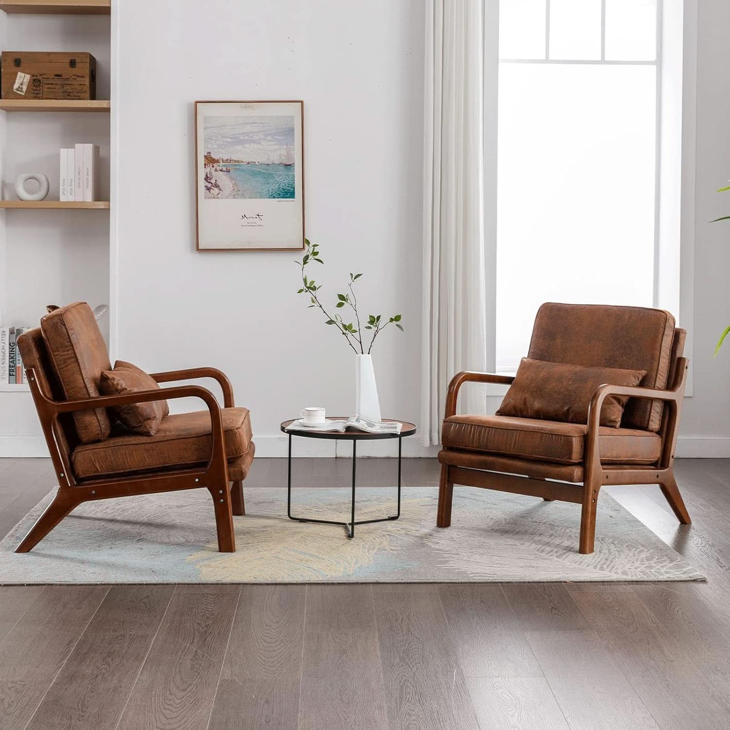 Brown Microfiber Midcentury Modern Accent Chair Set
