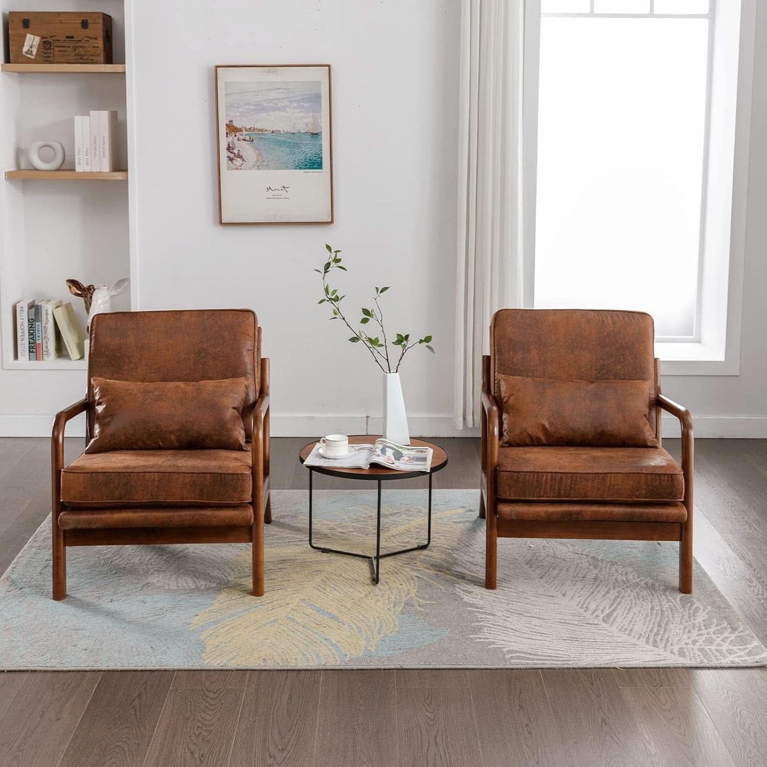 Brown Microfiber Midcentury Modern Accent Chair Set