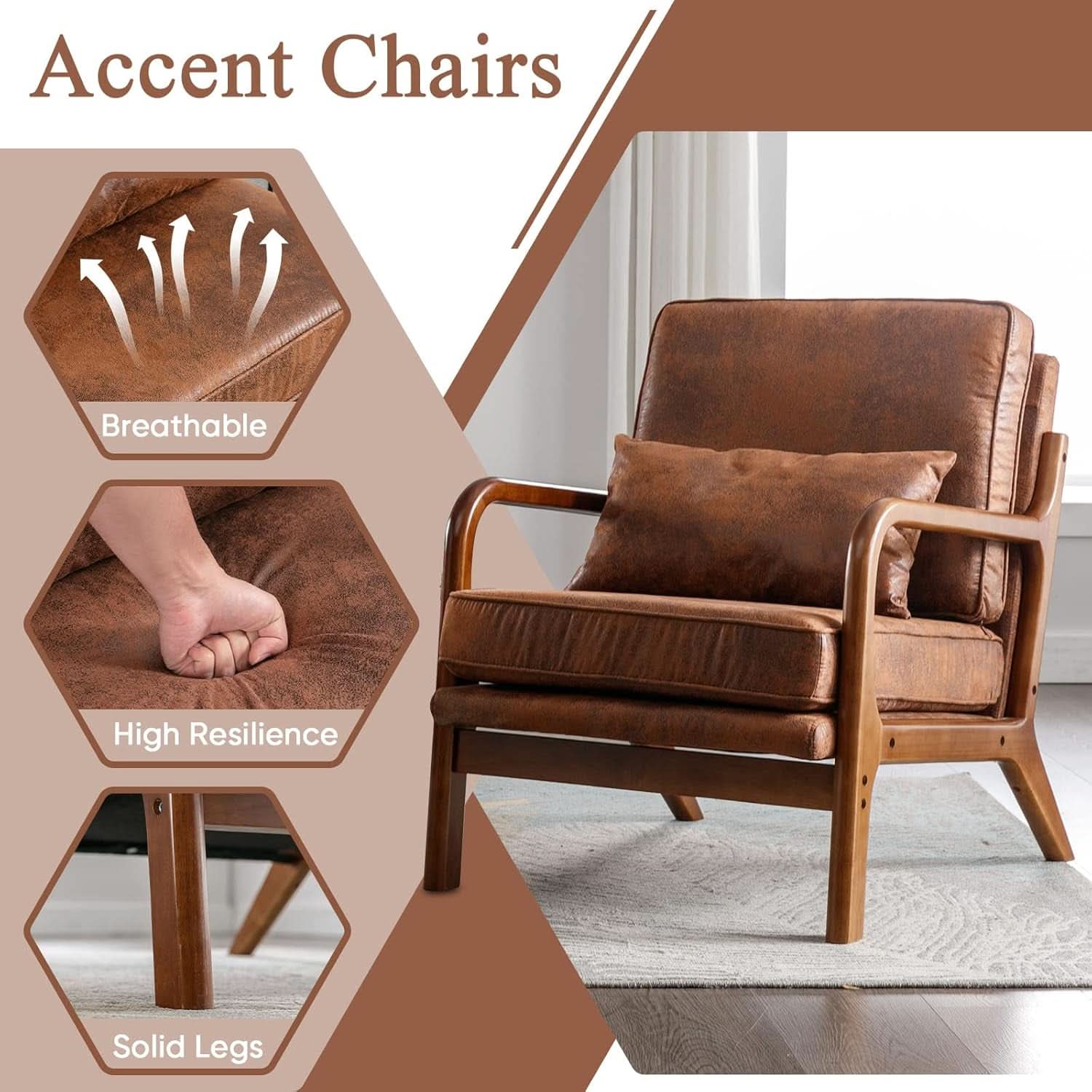 Brown Microfiber Midcentury Modern Accent Chair Set