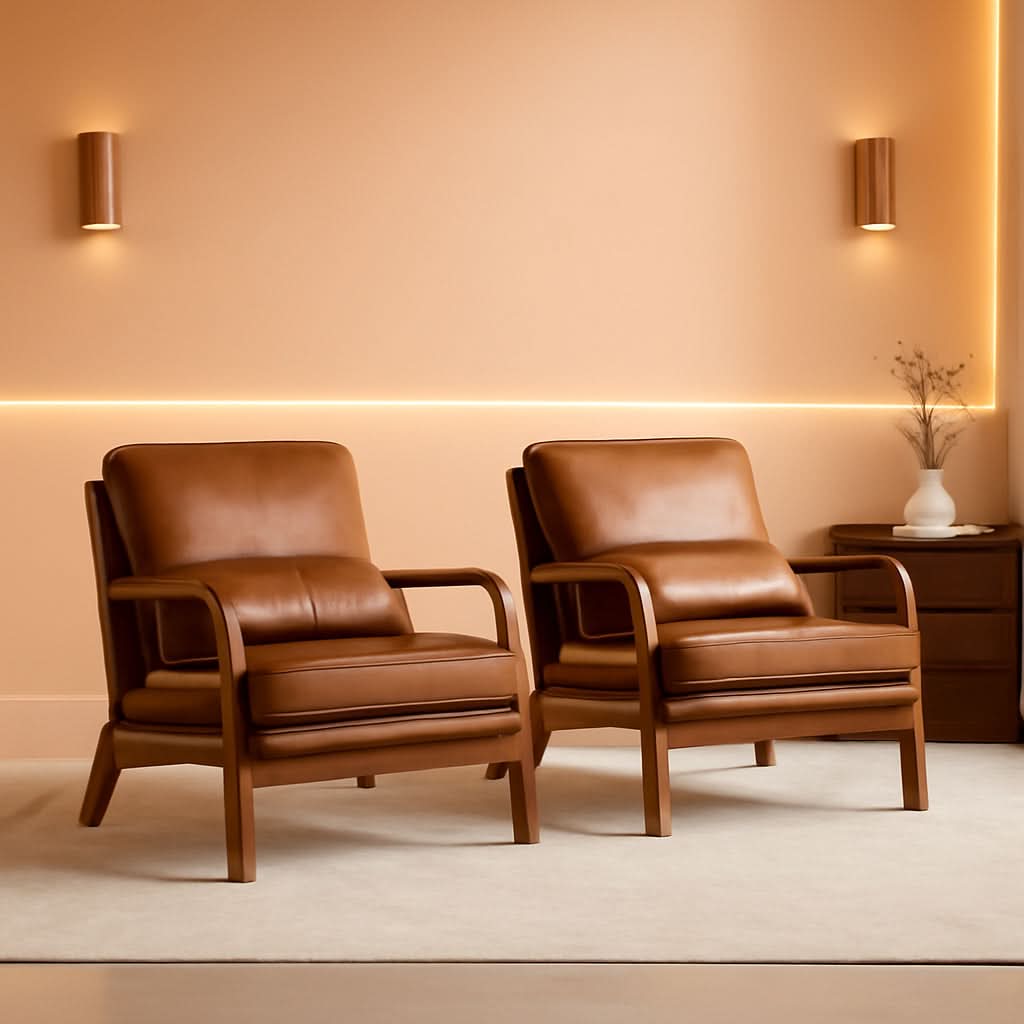Brown Microfiber Midcentury Modern Accent Chair Set