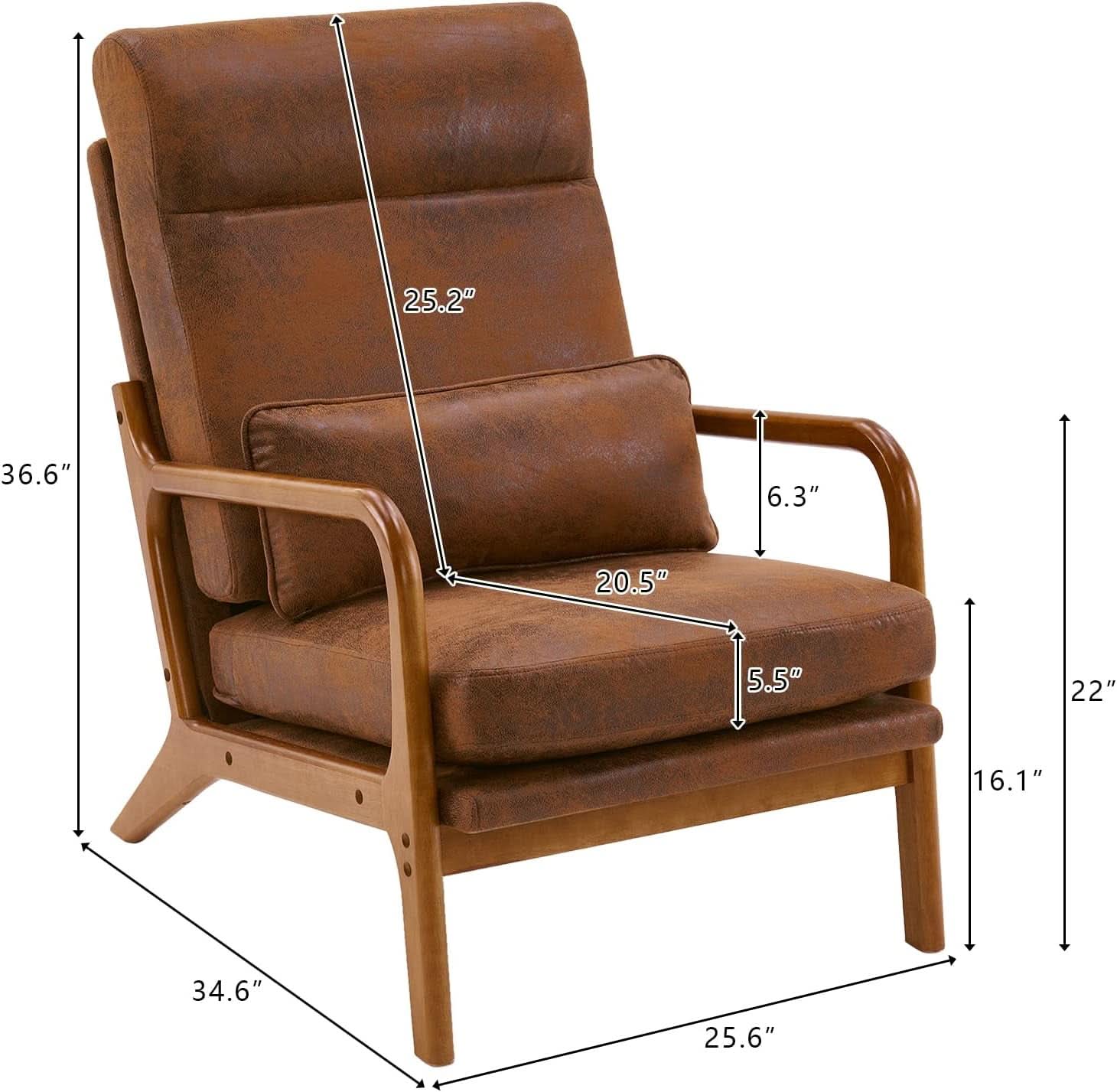 Brown Mid Century Accent Chair With Soft Pillow Cushion