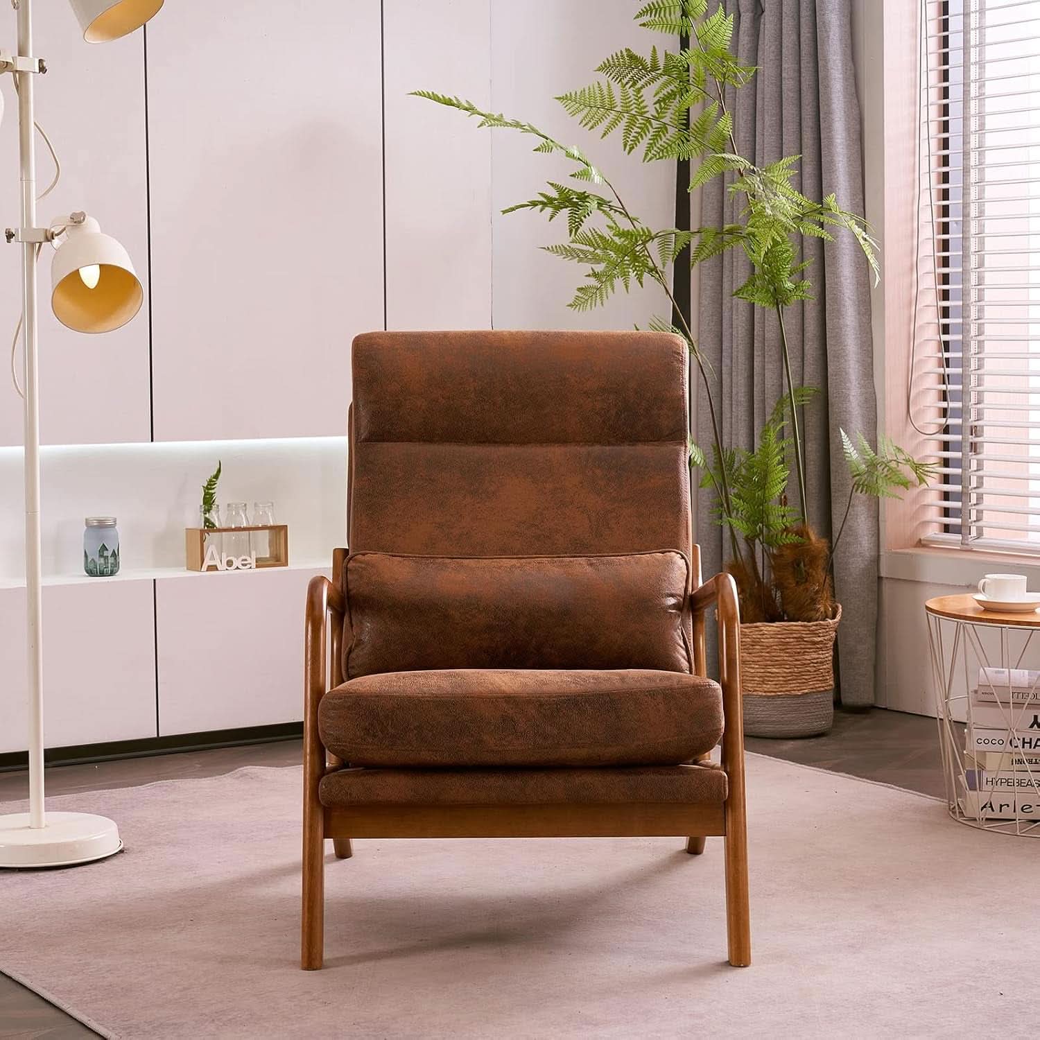 Brown Mid Century Accent Chair With Soft Pillow Cushion