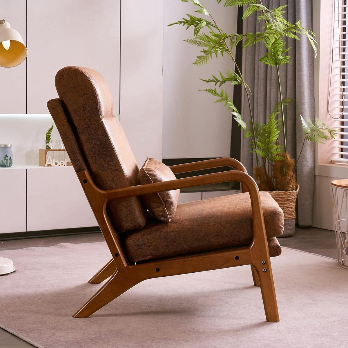 Brown Mid Century Accent Chair With Soft Pillow Cushion