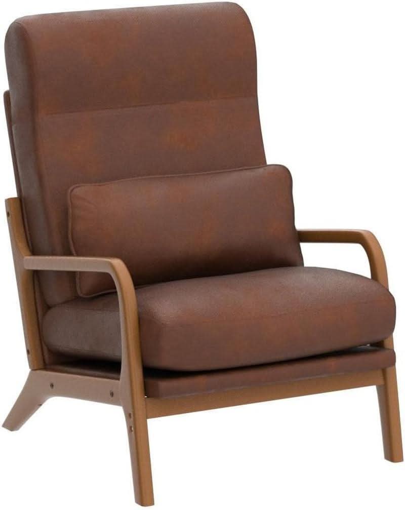 Brown Mid Century Accent Chair With Soft Pillow Cushion
