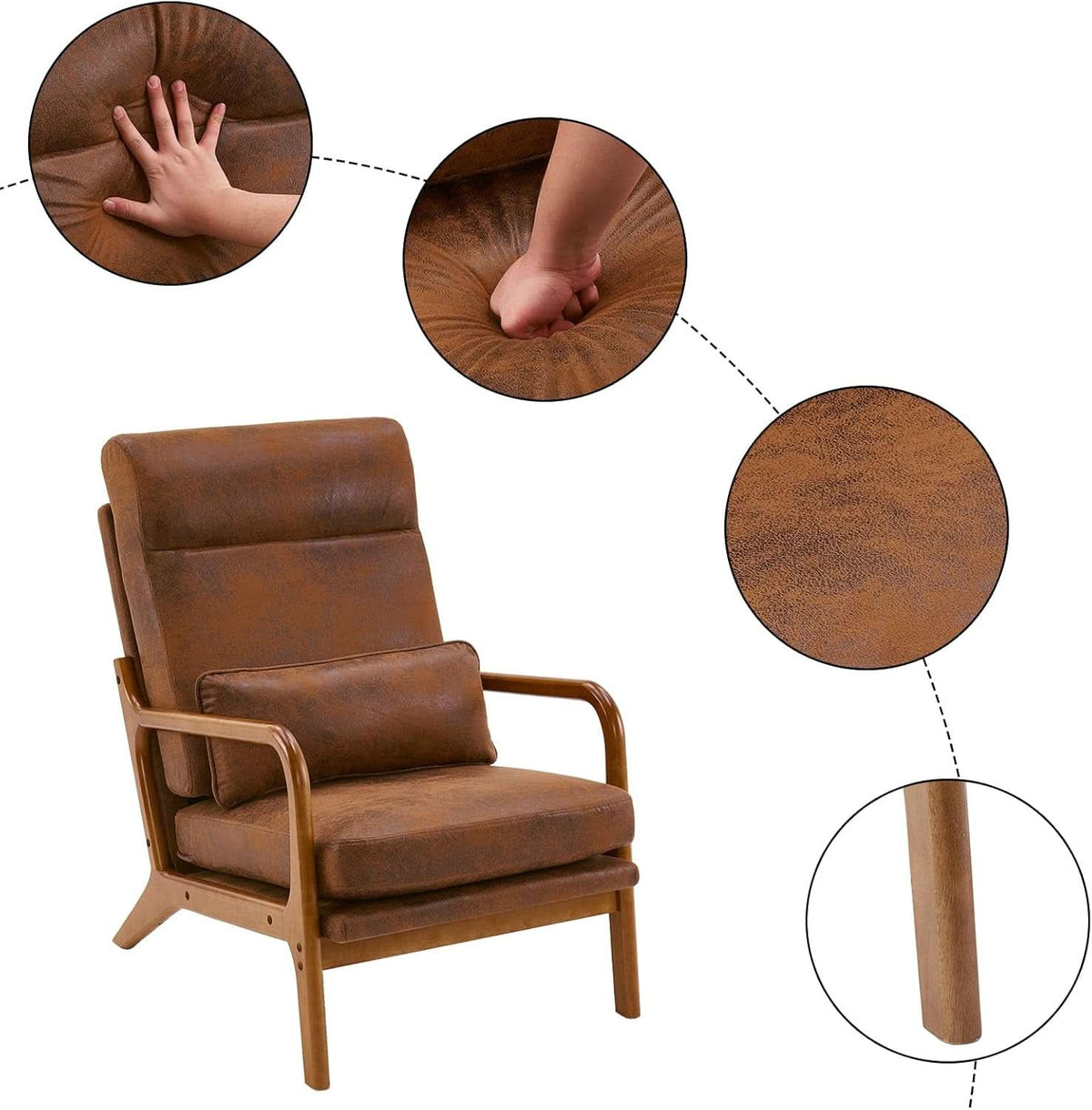Brown Mid Century Accent Chair With Soft Pillow Cushion
