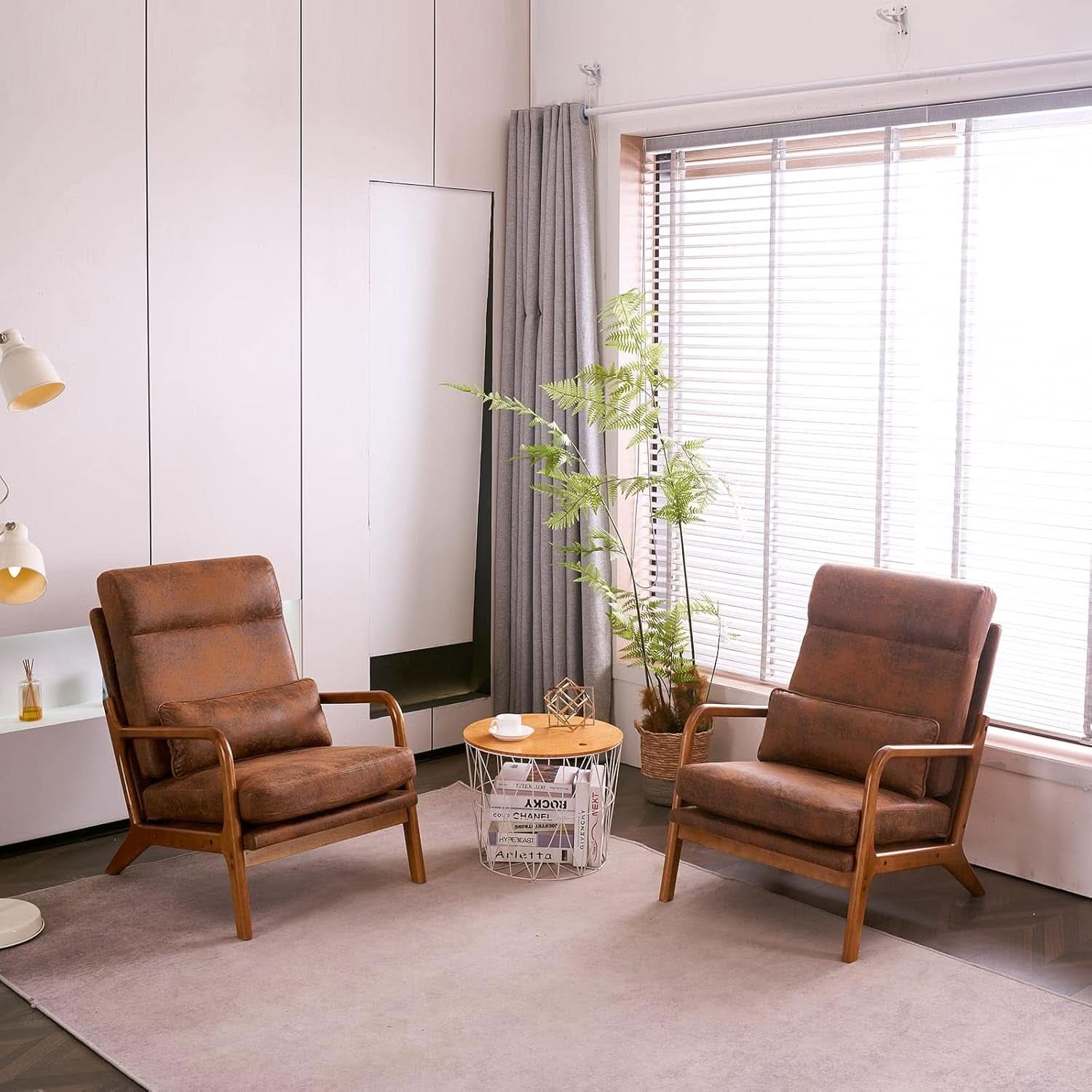 Brown Mid Century Accent Chair With Soft Pillow Cushion