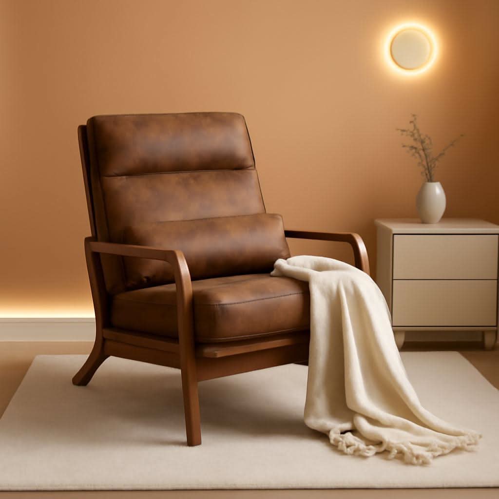 Brown Mid Century Accent Chair With Soft Pillow Cushion