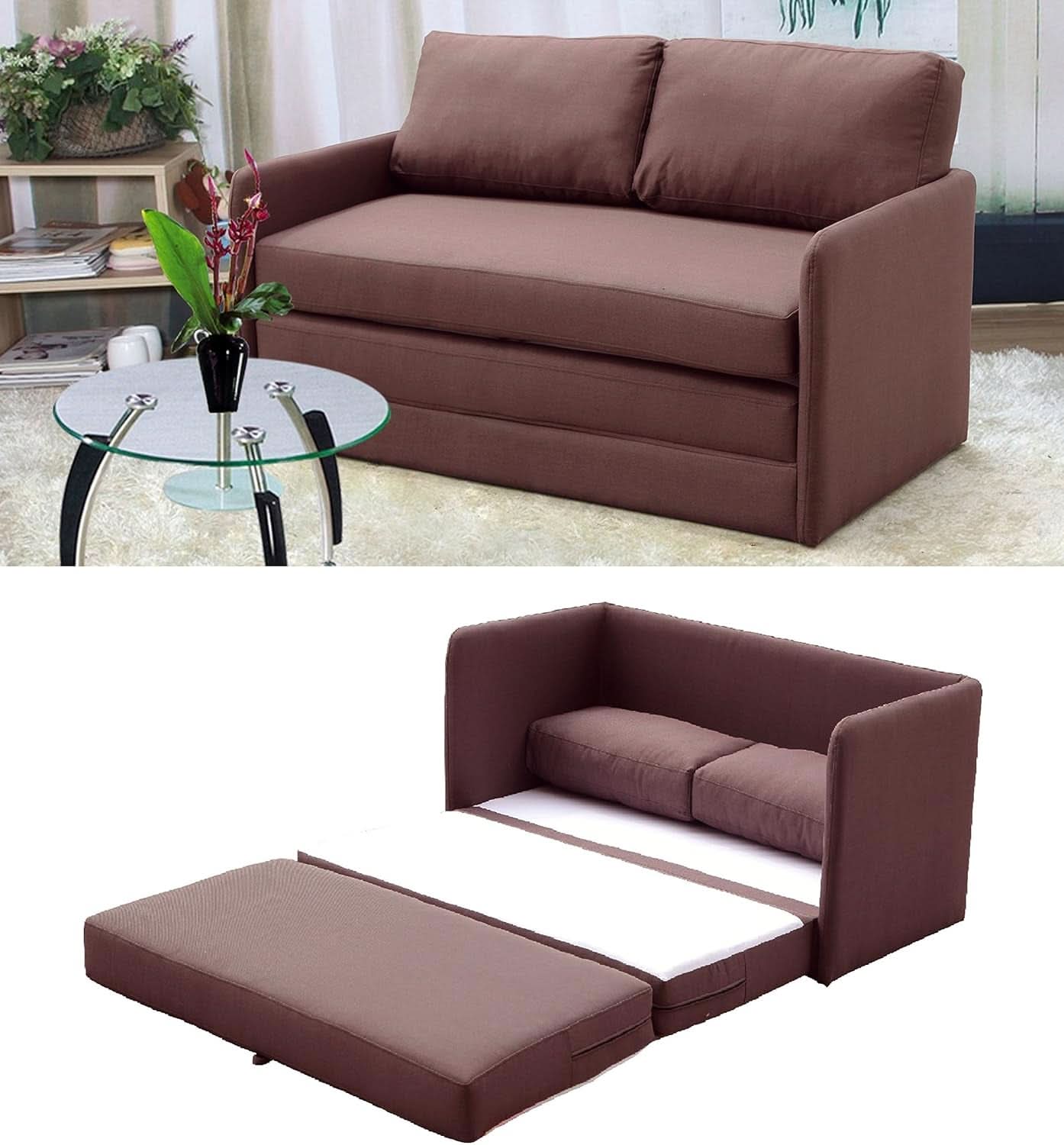 Brown Modern Loveseat Sleeper Sofa Bed For Small Spaces