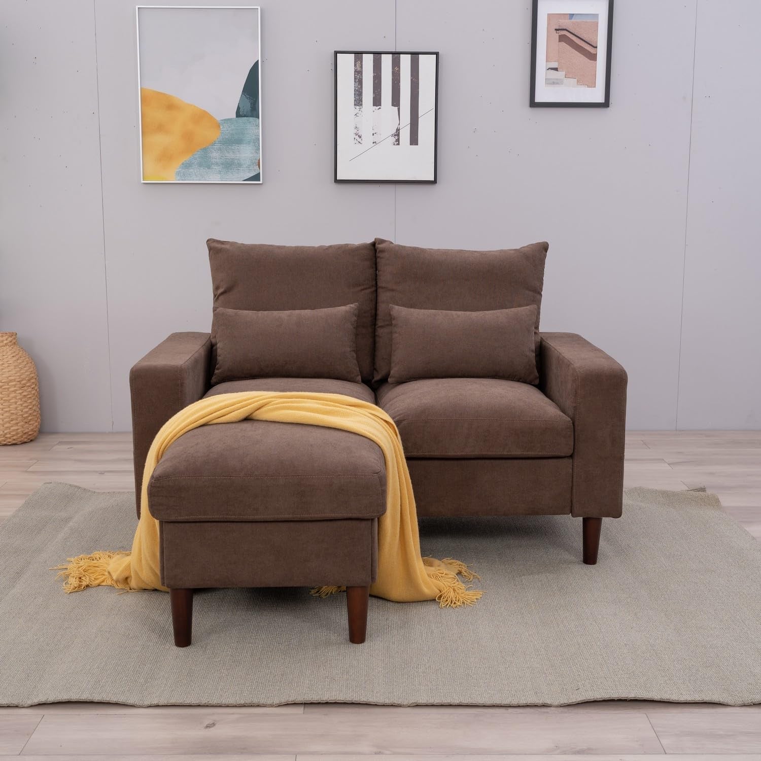 Brown Modern Sofa Set With Footstool 2 Seater 3 Seater
