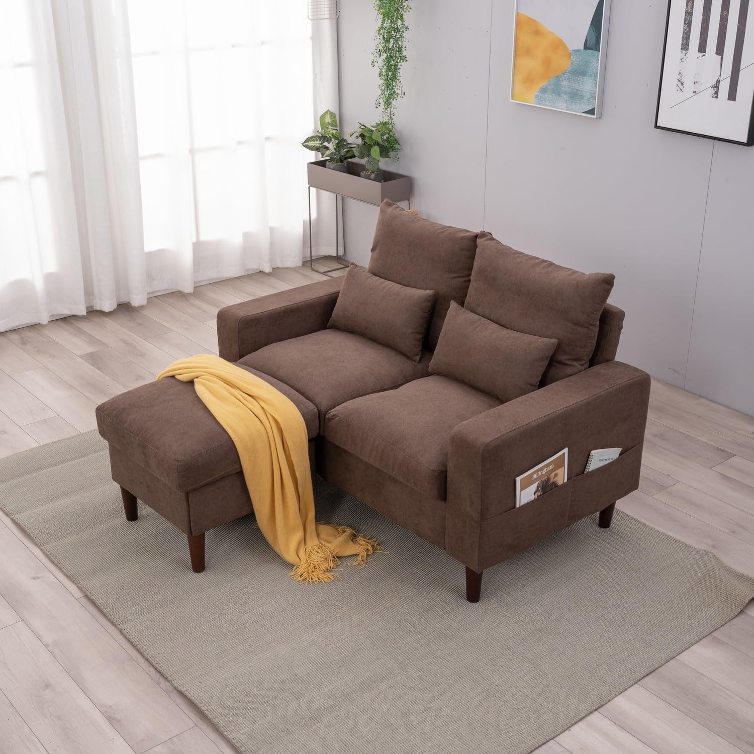 Brown Modern Sofa Set With Footstool 2 Seater 3 Seater