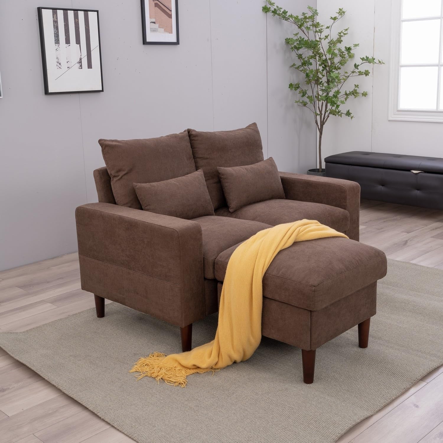 Brown Modern Sofa Set With Footstool 2 Seater 3 Seater