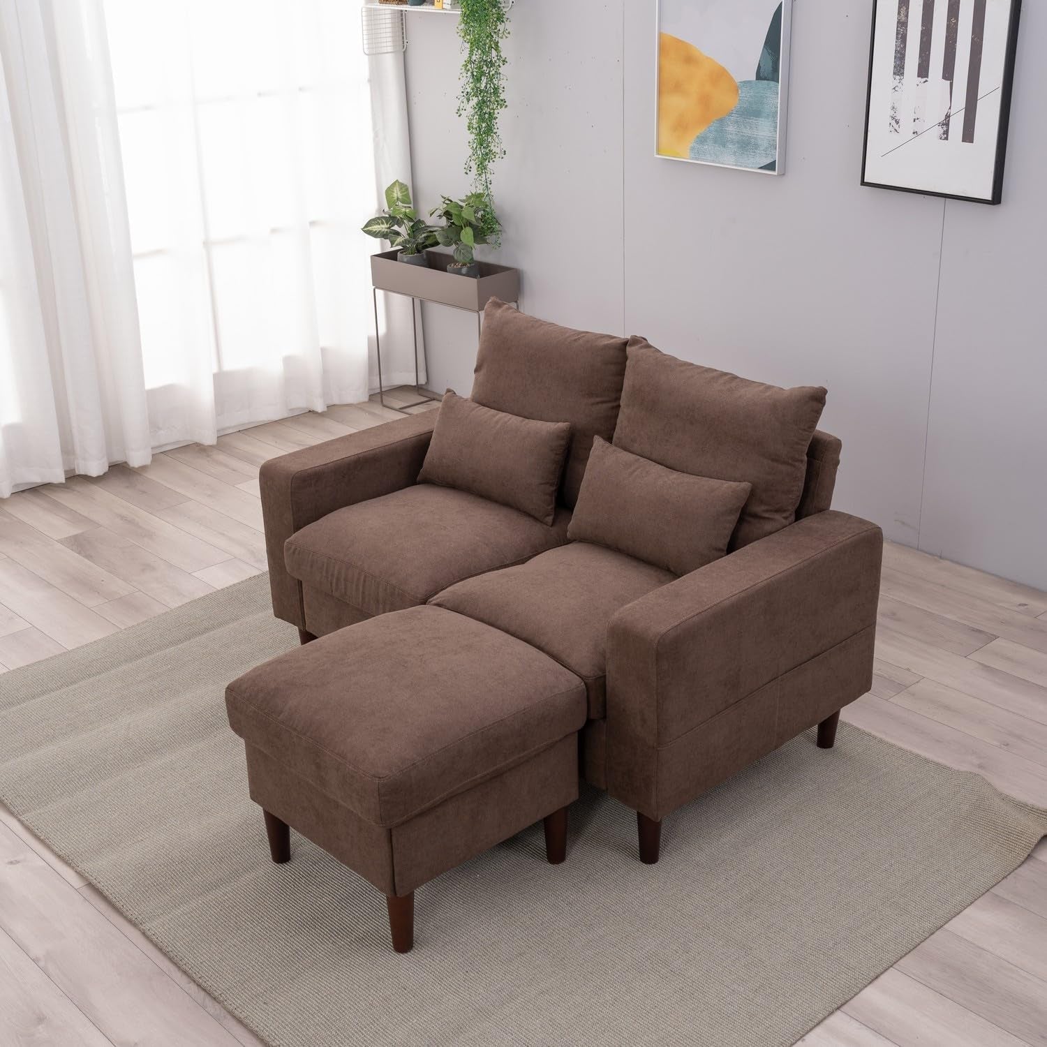 Brown Modern Sofa Set With Footstool 2 Seater 3 Seater
