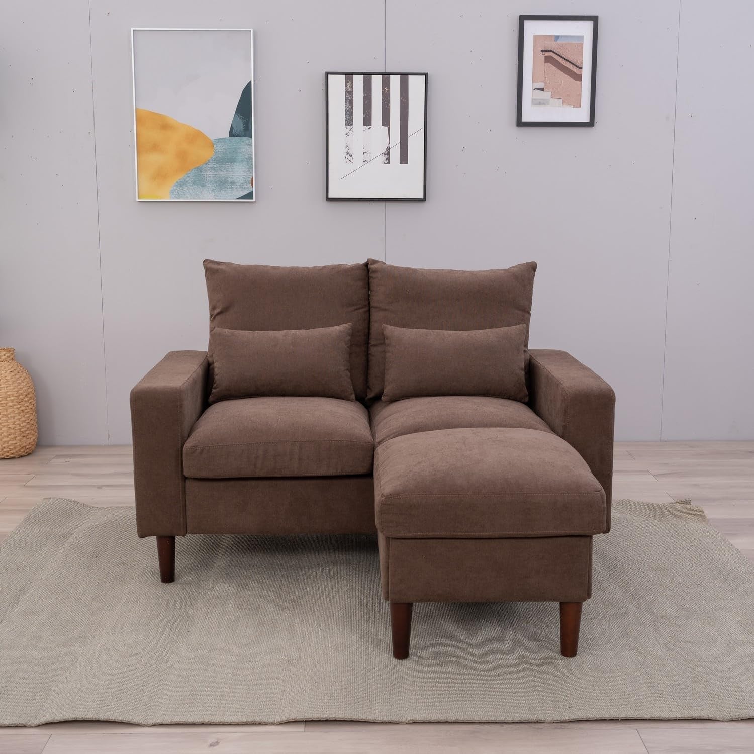 Brown Modern Sofa Set With Footstool 2 Seater 3 Seater
