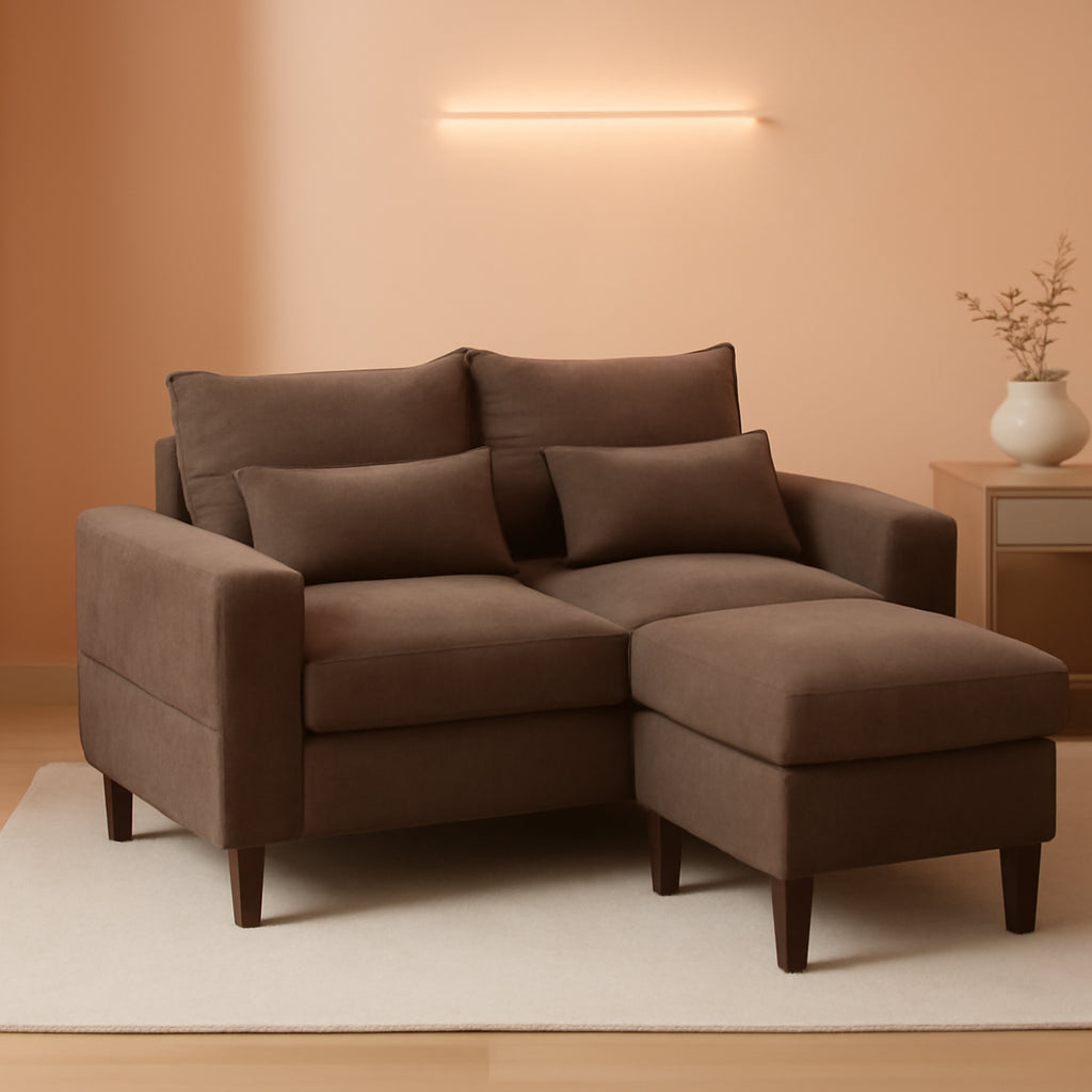 Brown Modern Sofa Set With Footstool 2 Seater 3 Seater