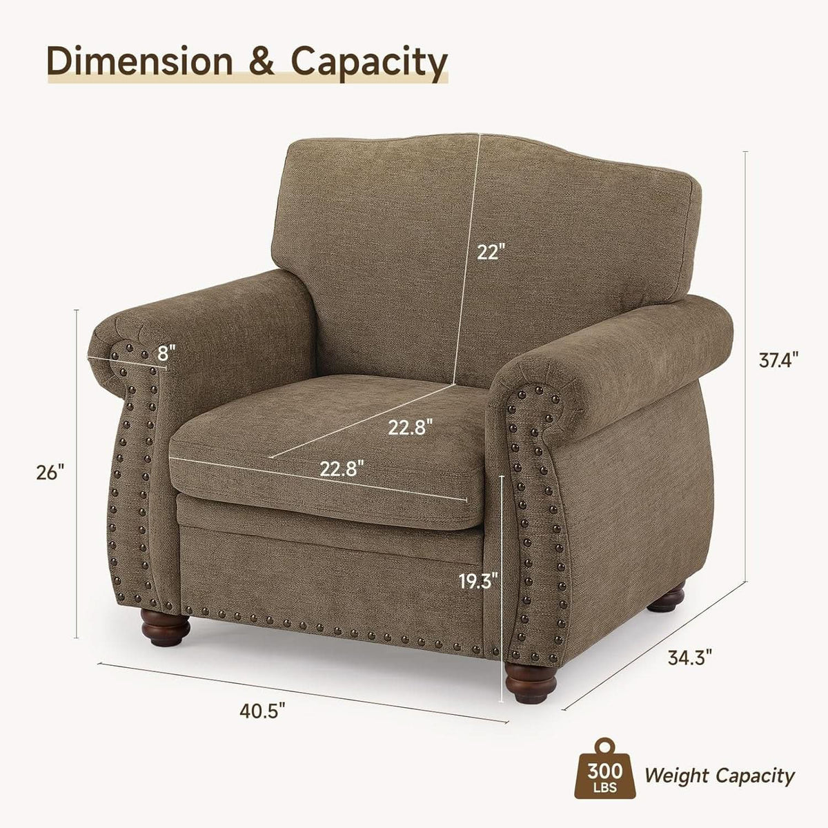 Brown Nailhead Trim Armchair For Living Room Decor