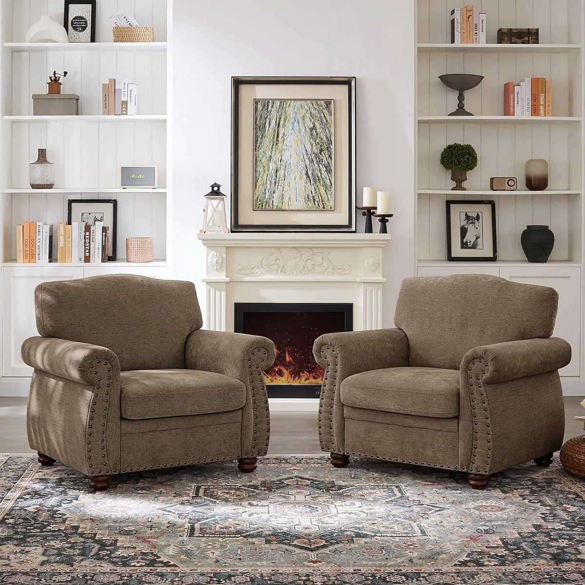Brown Nailhead Trim Armchair For Living Room Decor