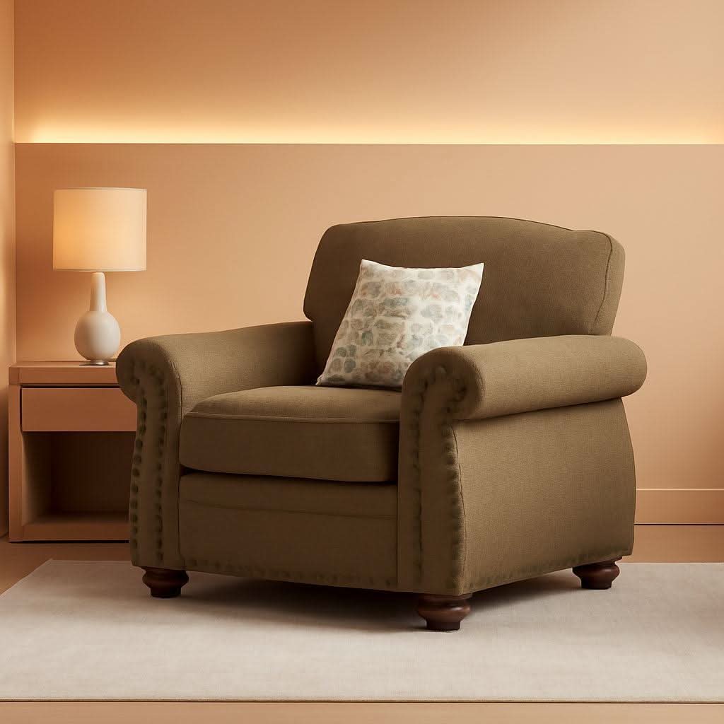 Brown Nailhead Trim Armchair For Living Room Decor
