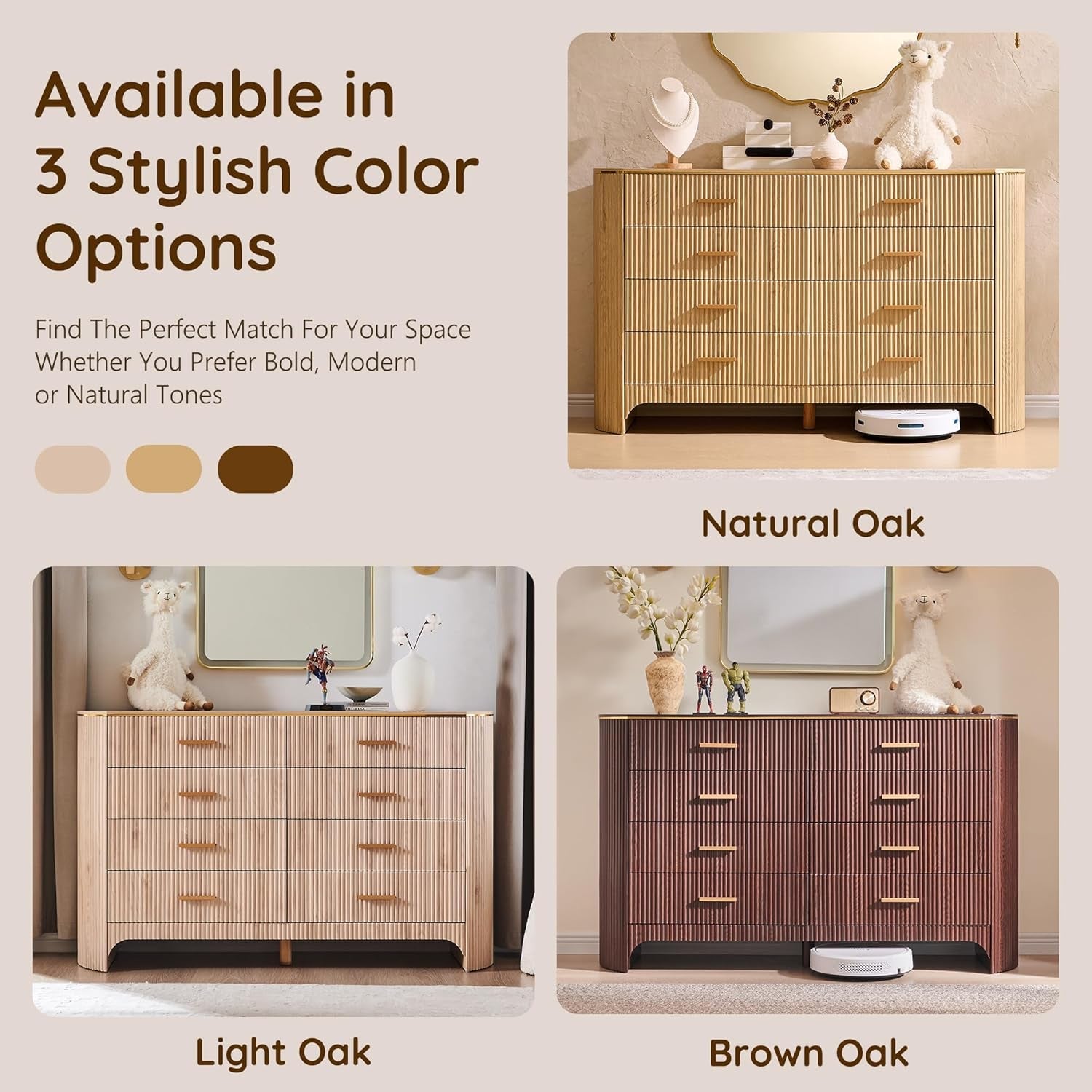Brown Oak Dresser With Eight Drawers And Curved Profile