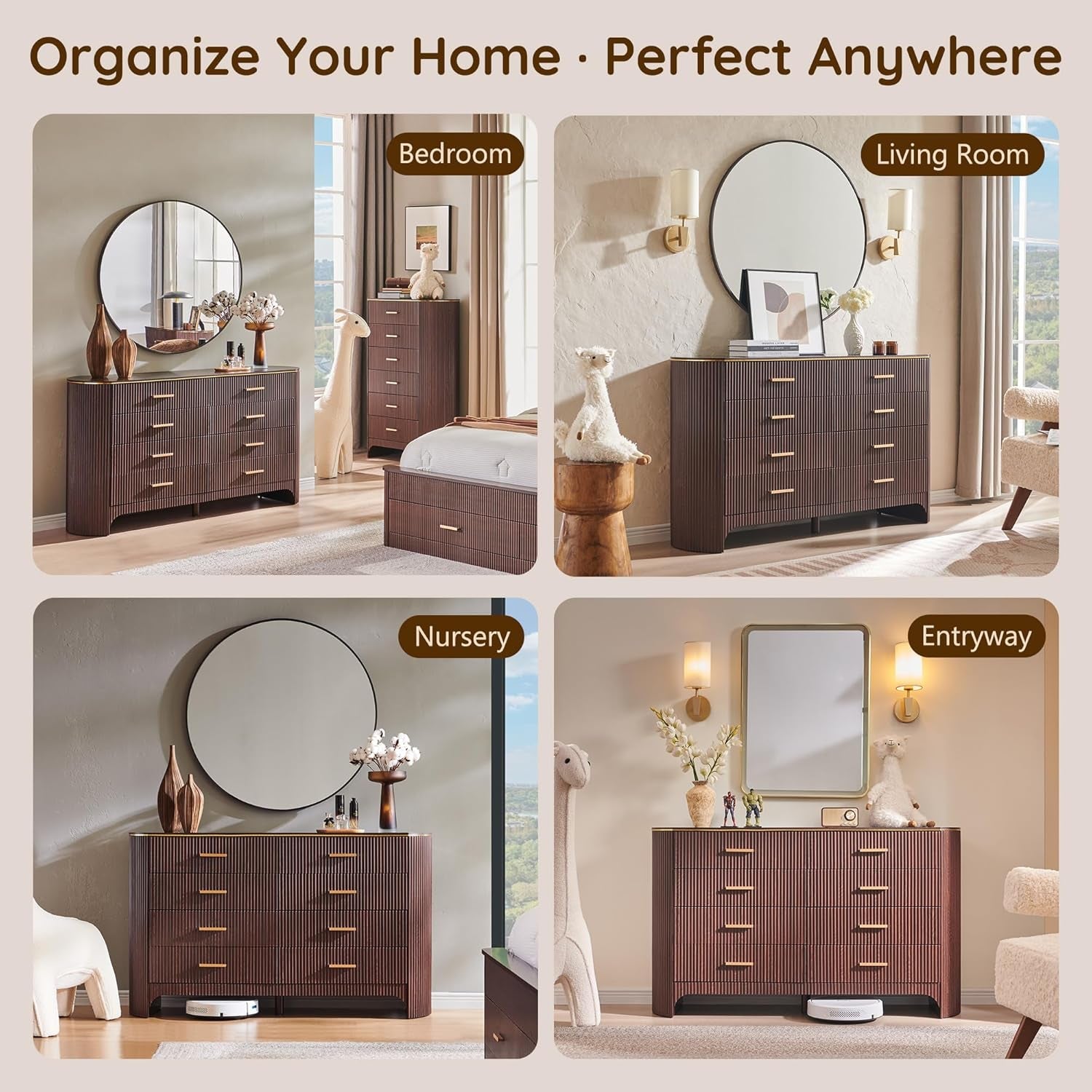 Brown Oak Dresser With Eight Drawers And Curved Profile