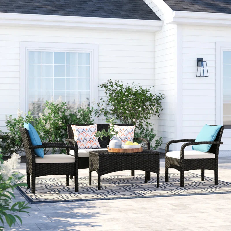 Brown Outdoor Conversation Set 4 Piece Weather Resistant