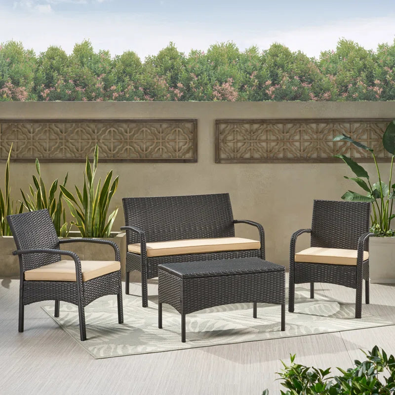 Brown Outdoor Conversation Set 4 Piece Weather Resistant