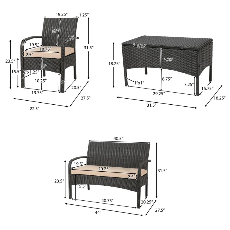 Brown Outdoor Conversation Set 4 Piece Weather Resistant