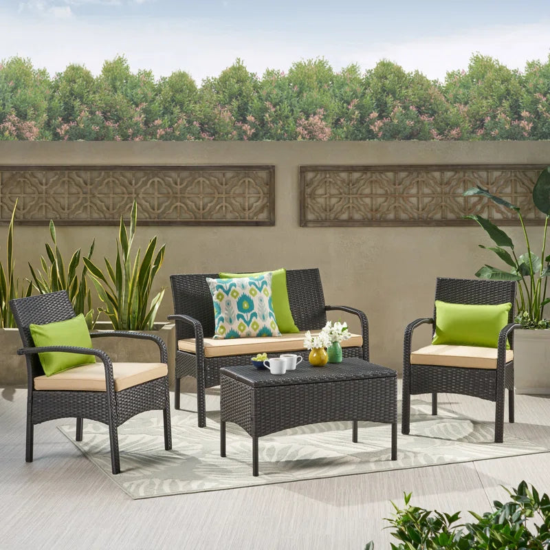 Brown Outdoor Conversation Set 4 Piece Weather Resistant