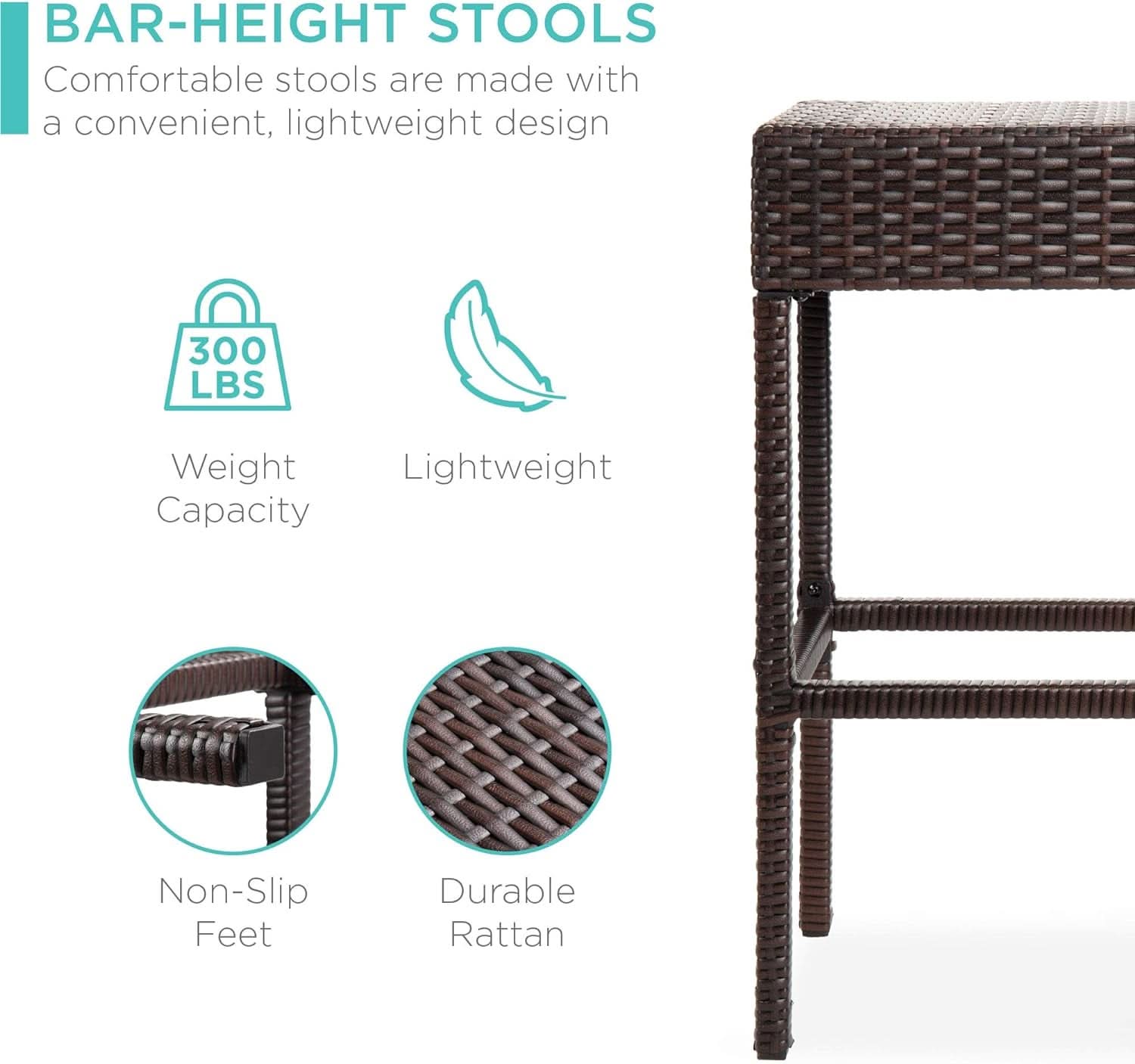 Brown Outdoor Wicker Bar Table Set With Bottle Opener