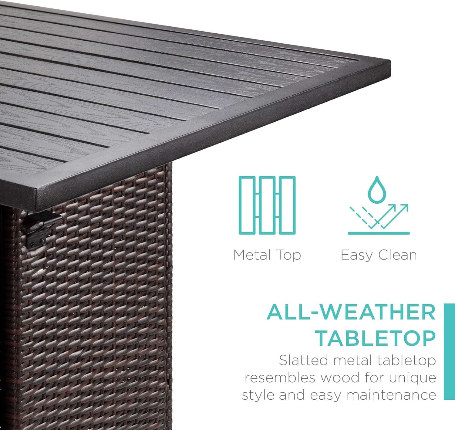 Brown Outdoor Wicker Bar Table Set With Bottle Opener