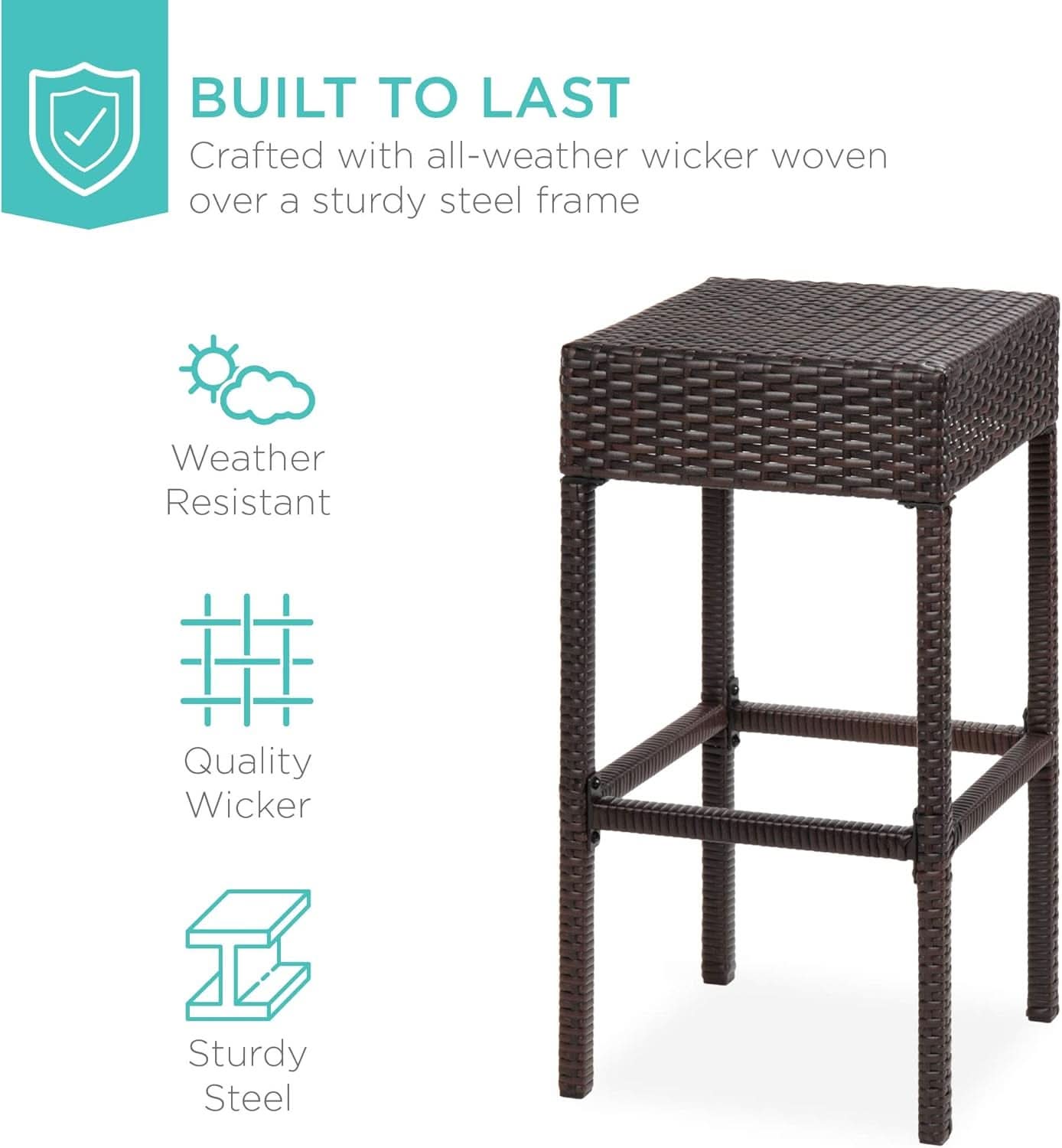 Brown Outdoor Wicker Bar Table Set With Bottle Opener