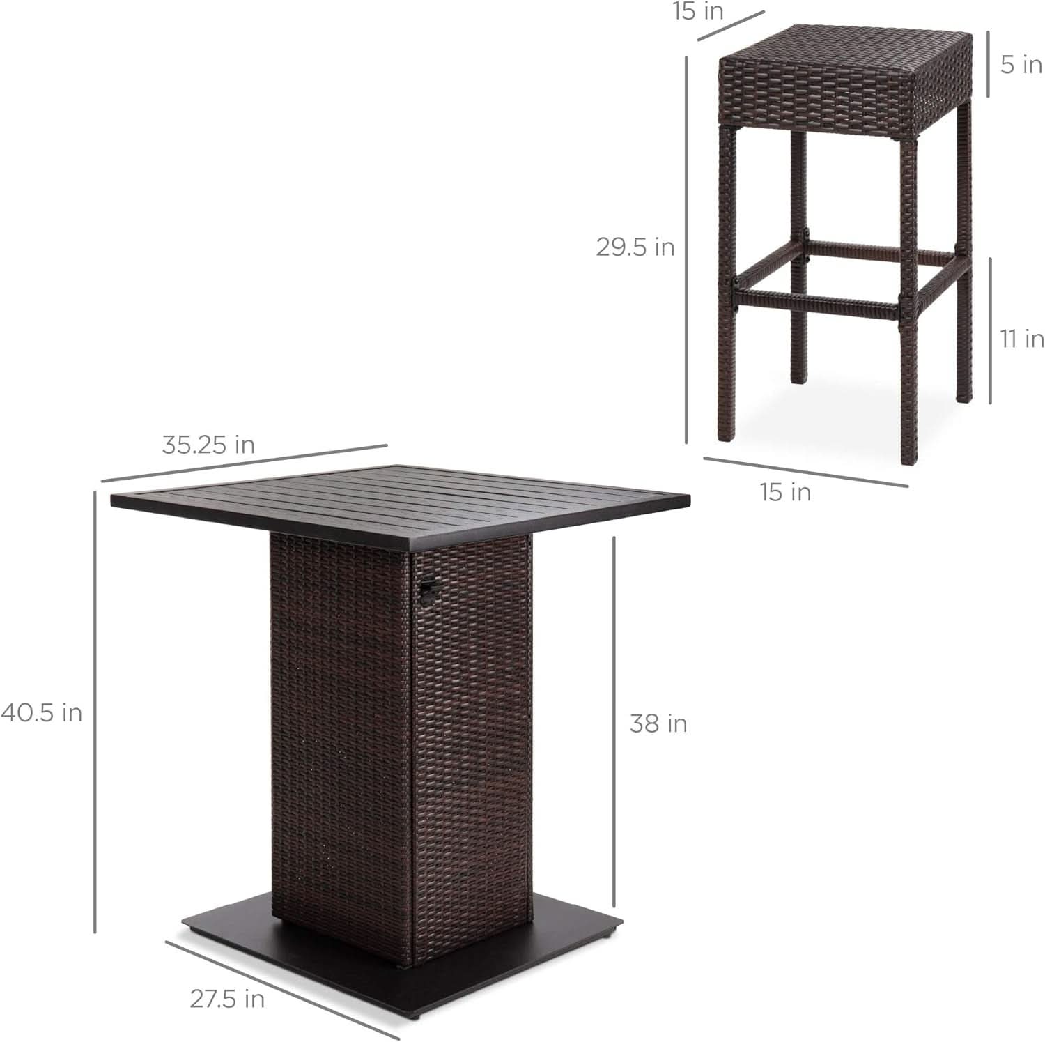 Brown Outdoor Wicker Bar Table Set With Bottle Opener