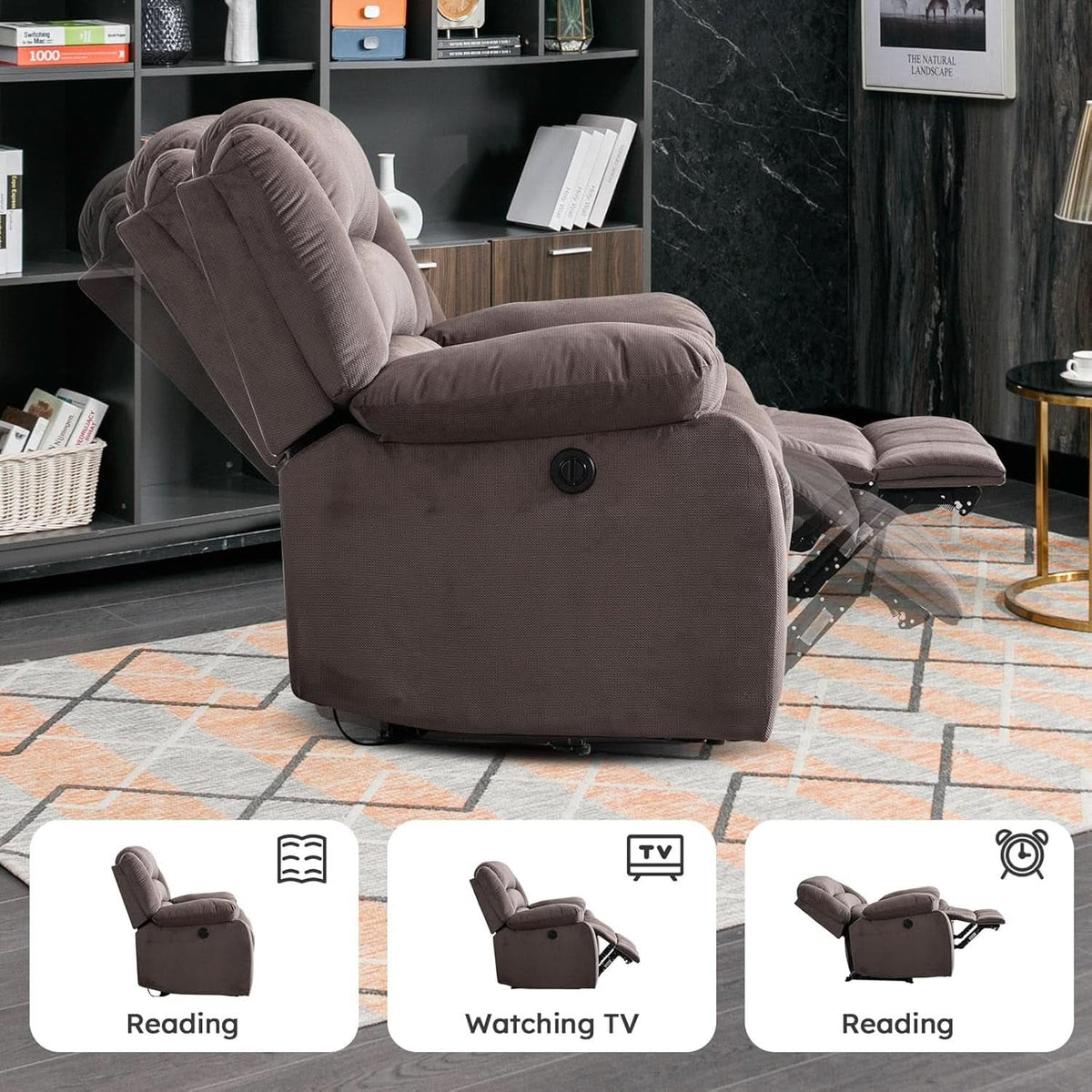 Brown Oversized Electric Recliner Chair With Plush Cushions