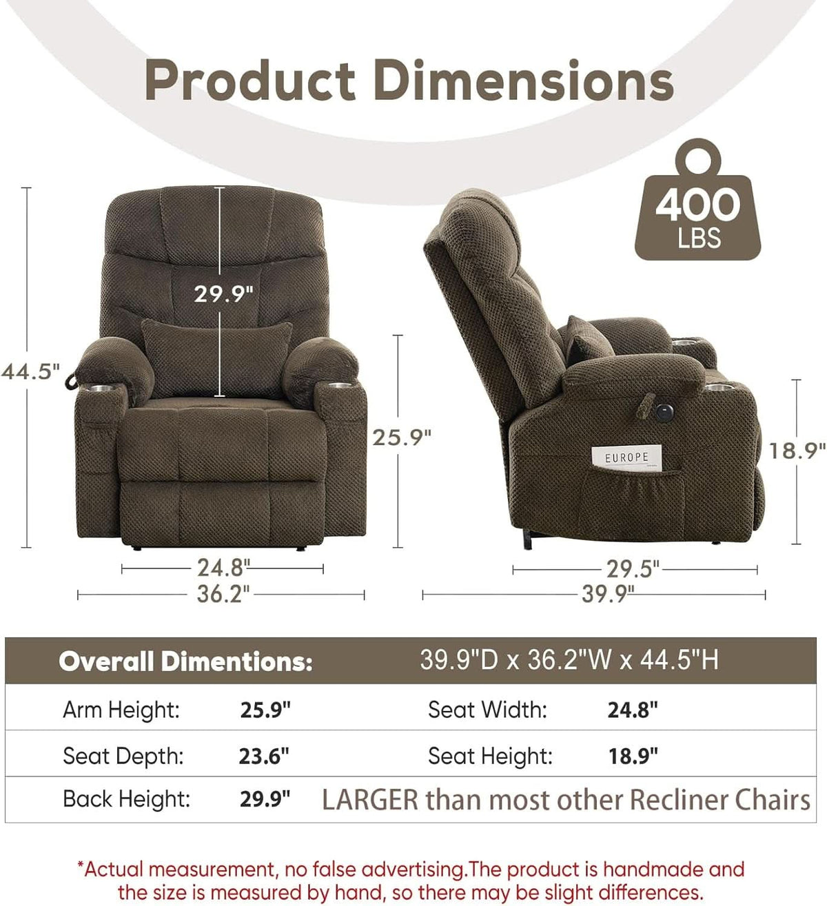 Brown Oversized Power Lift Recliner Chair For Living Room