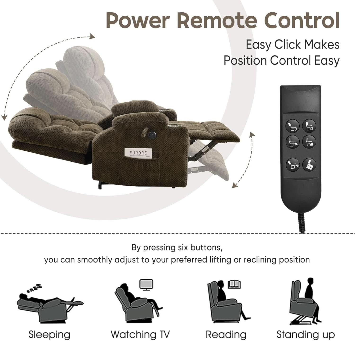 Brown Oversized Power Lift Recliner Chair For Living Room
