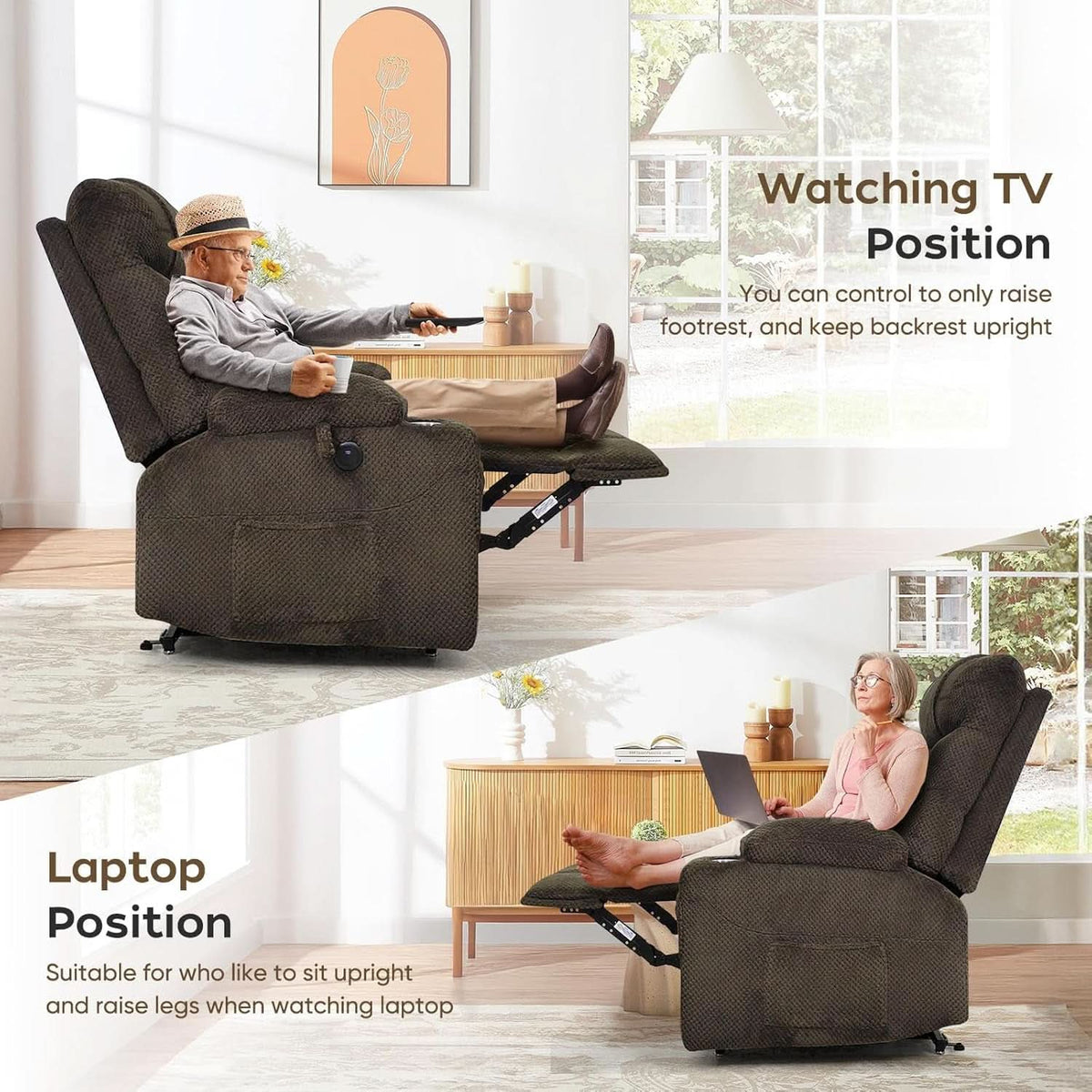 Brown Oversized Power Lift Recliner Chair For Living Room
