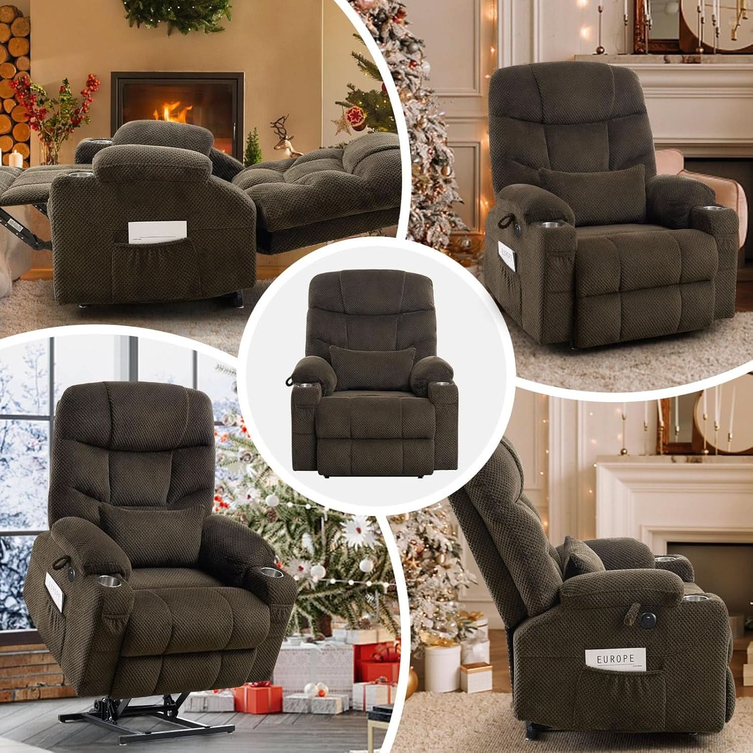 Brown Oversized Power Lift Recliner Chair For Living Room