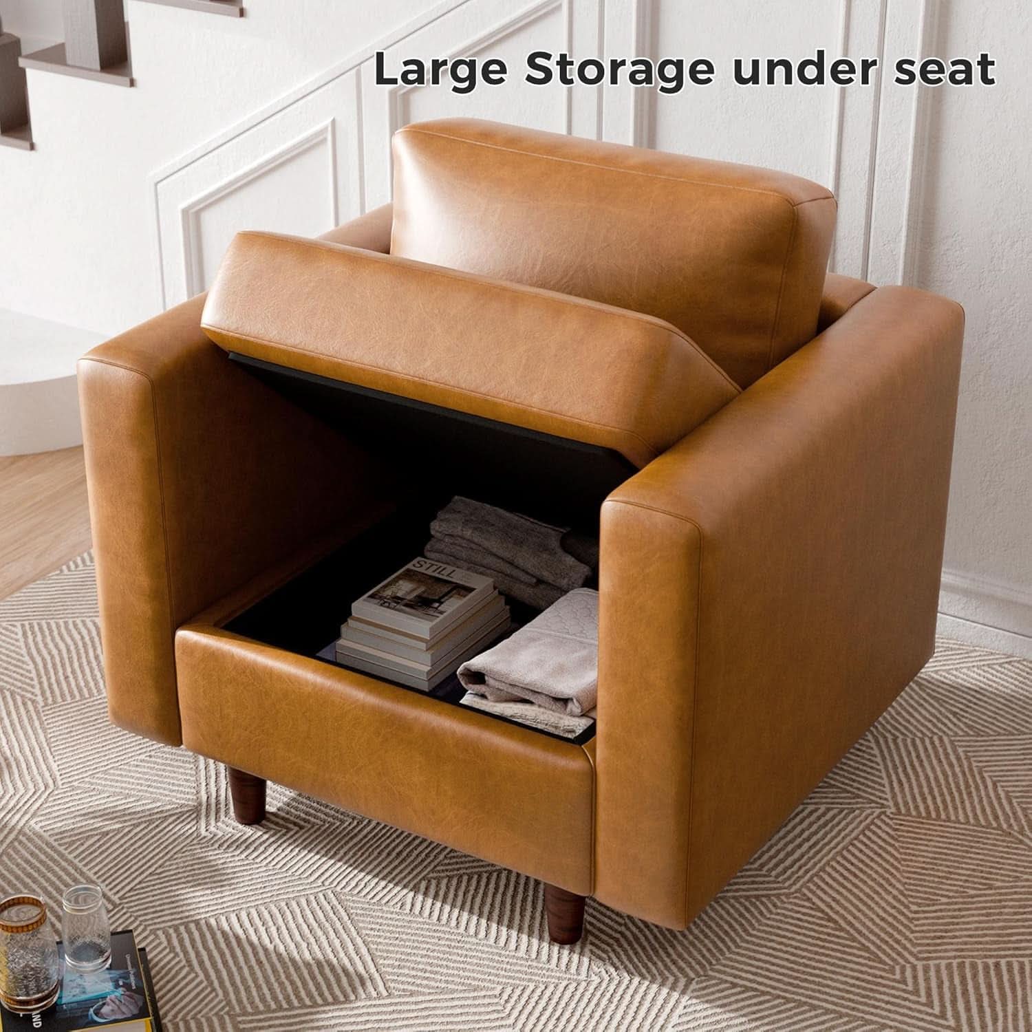 Brown Oversized Reading Armchair With Hidden Storage