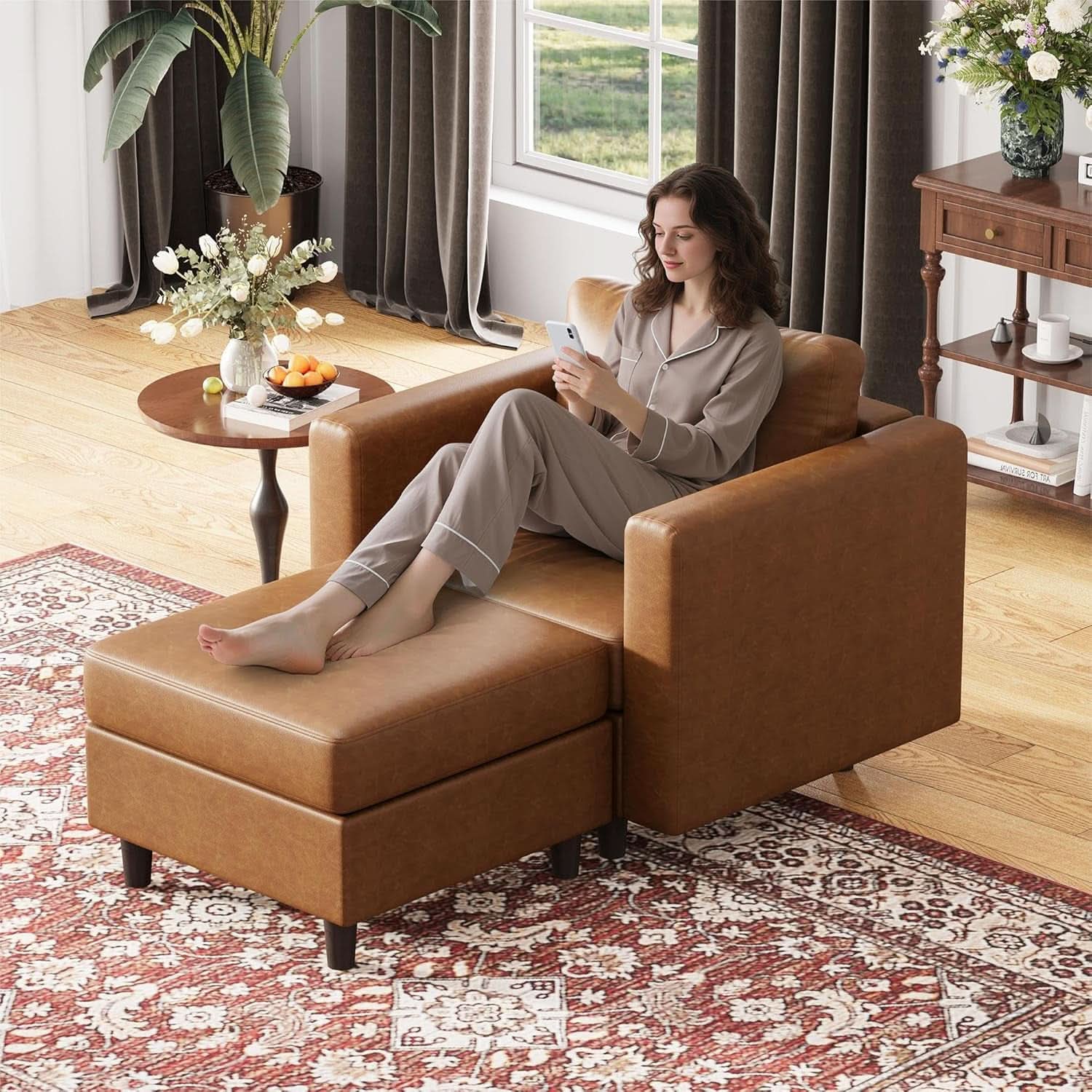 Brown Oversized Reading Armchair With Hidden Storage